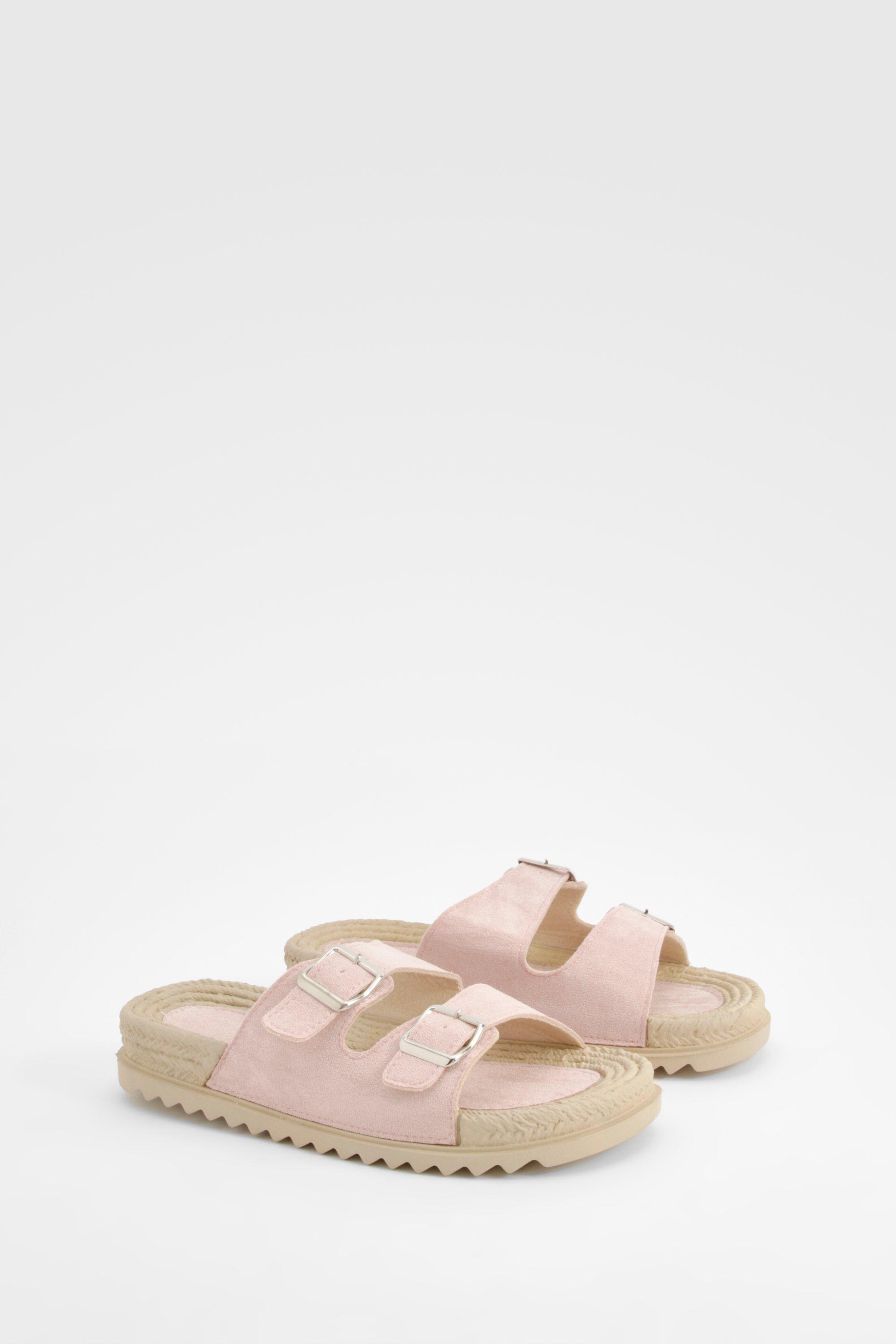 Image of Double Strap Buckle Detail Espadrille Sliders, Pink