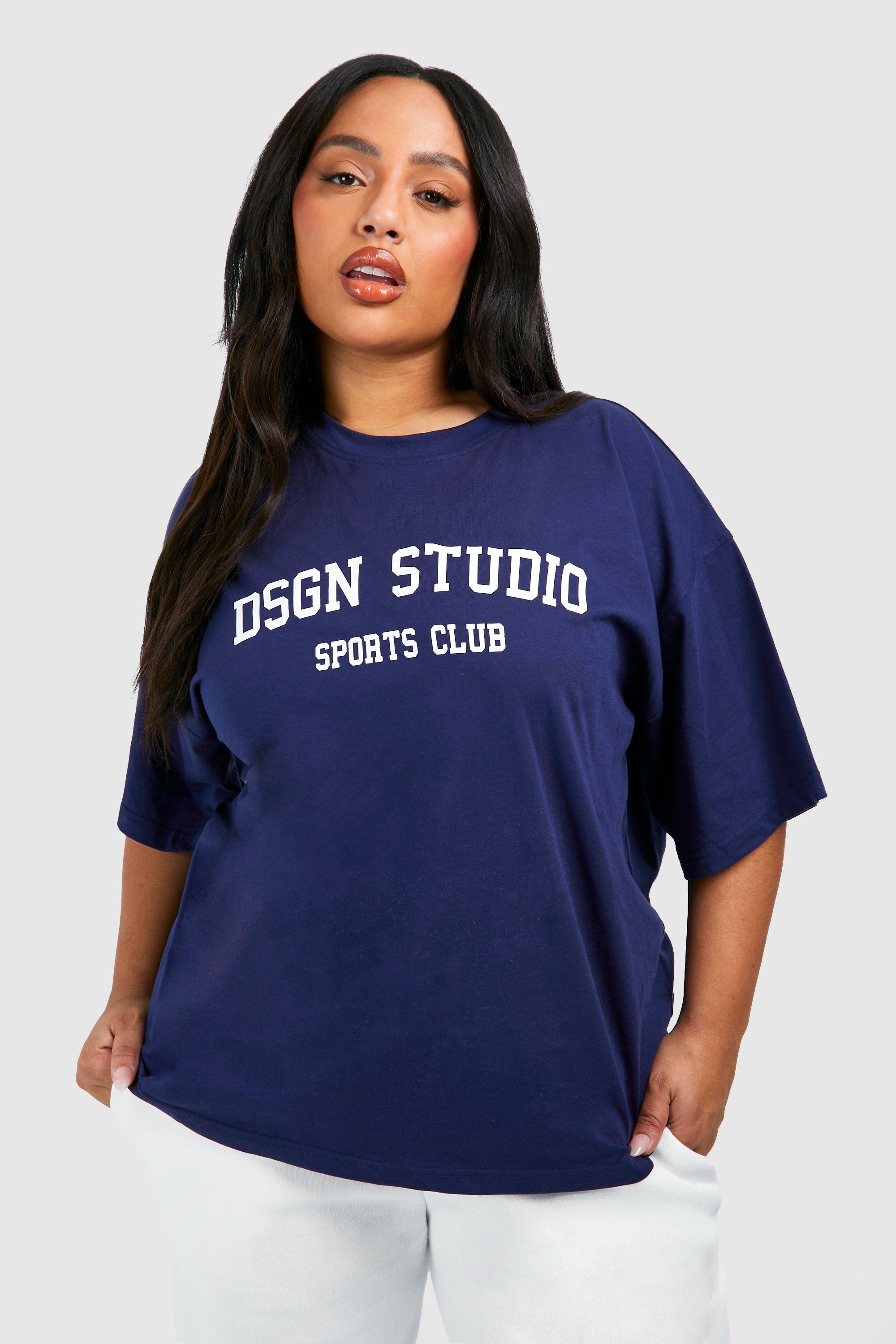 Image of Plus Dsgn Studio Sports Club Oversized T-shirt, Navy