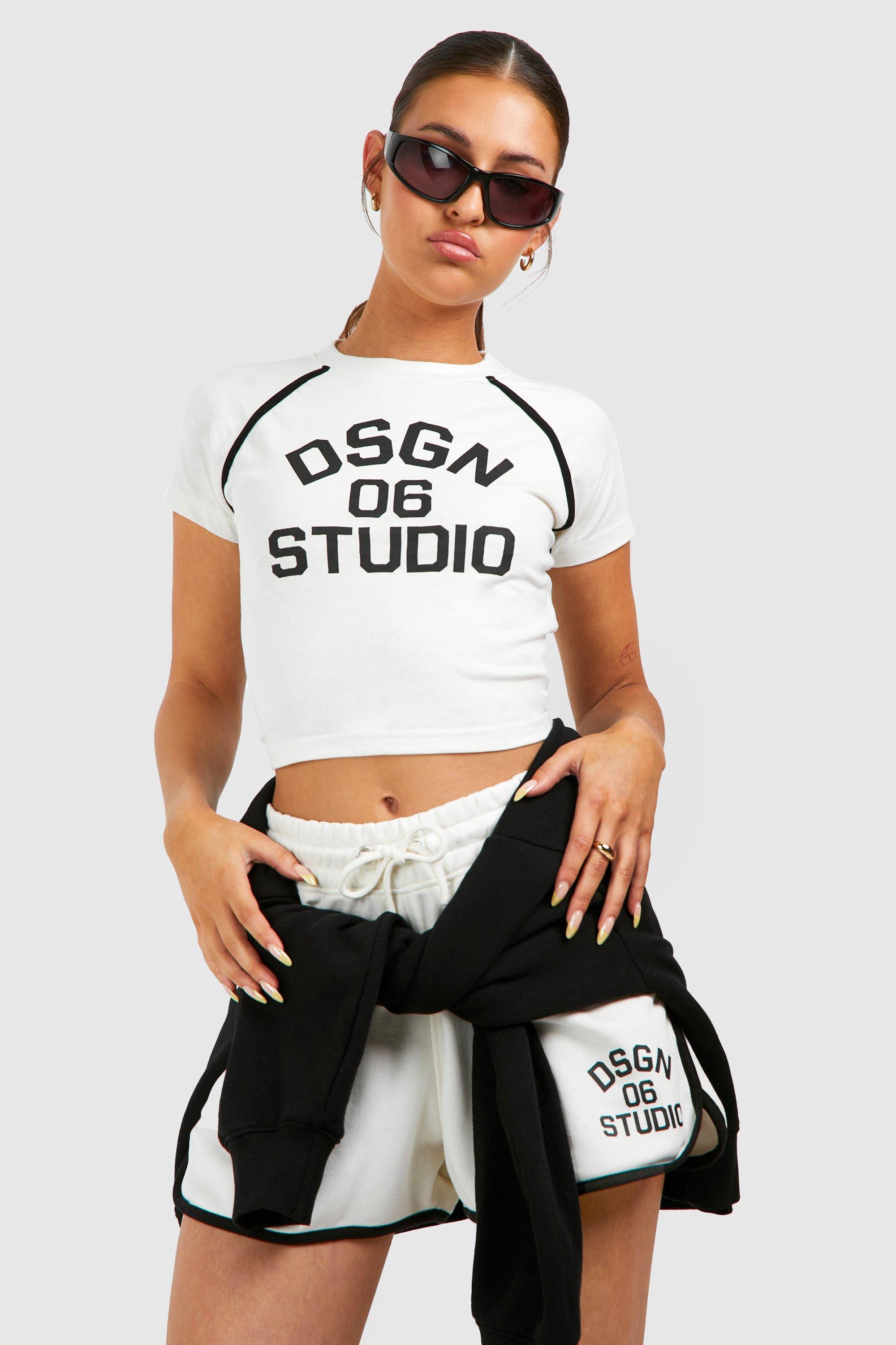 Image of Dsgn Studio Piping Detail Fitted T-shirt And Short Set, Cream