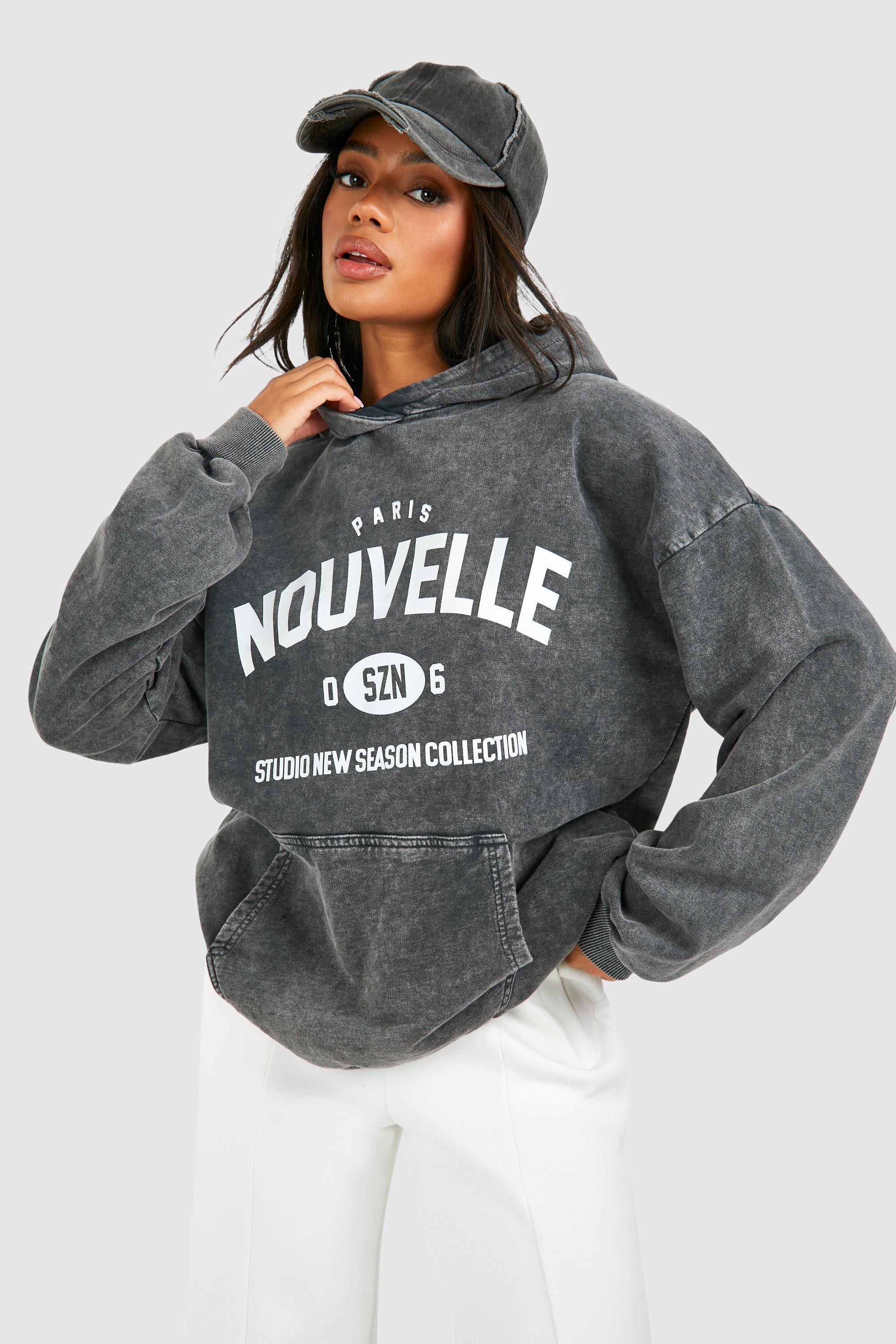 Image of Nouvelle Slogan Washed Oversized Hoodie, Grigio