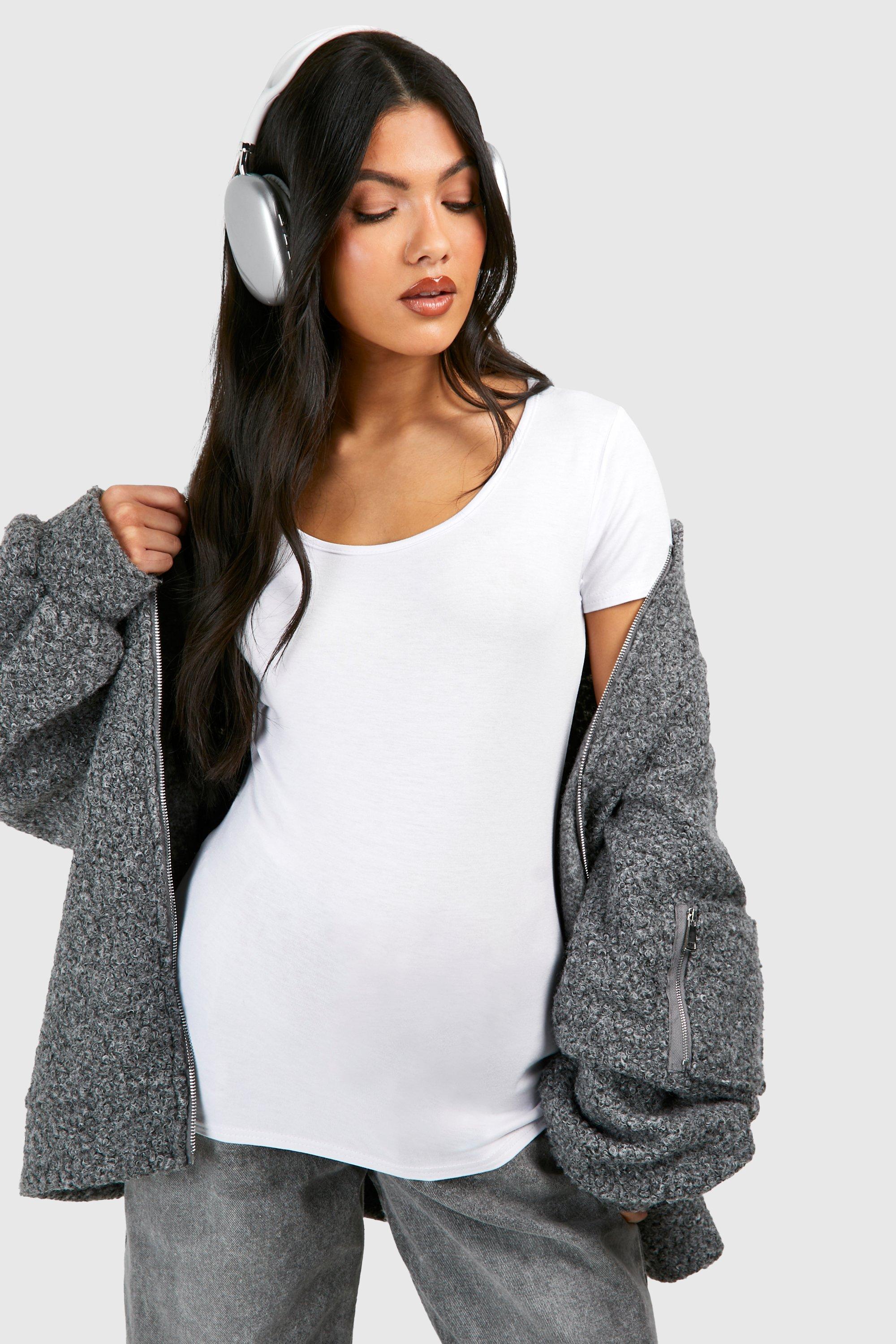 Image of Maternity Basic Scoop Neck T-shirt, Bianco