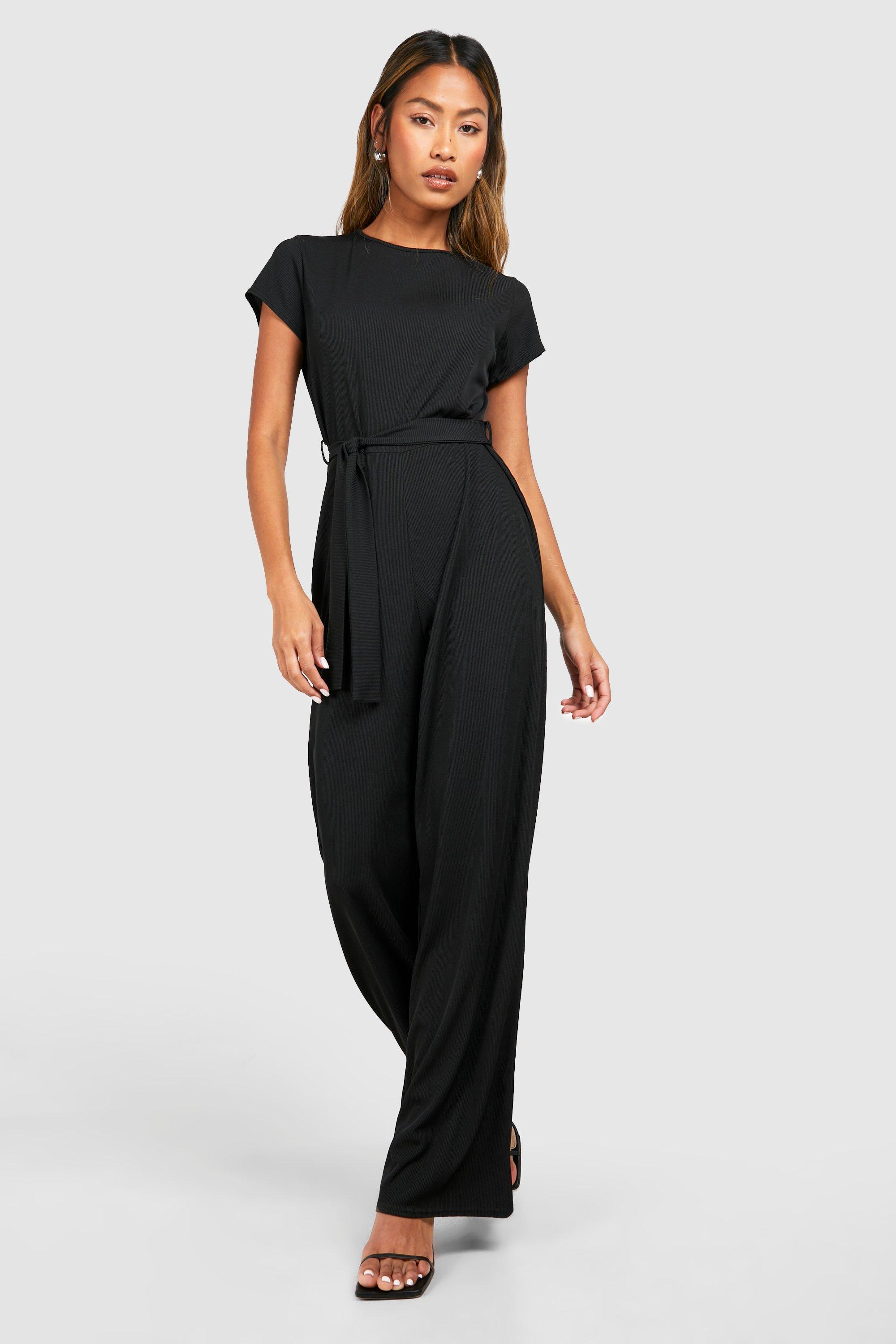 Slouchy Belted Soft Rib Jumpsuit - Black - 10