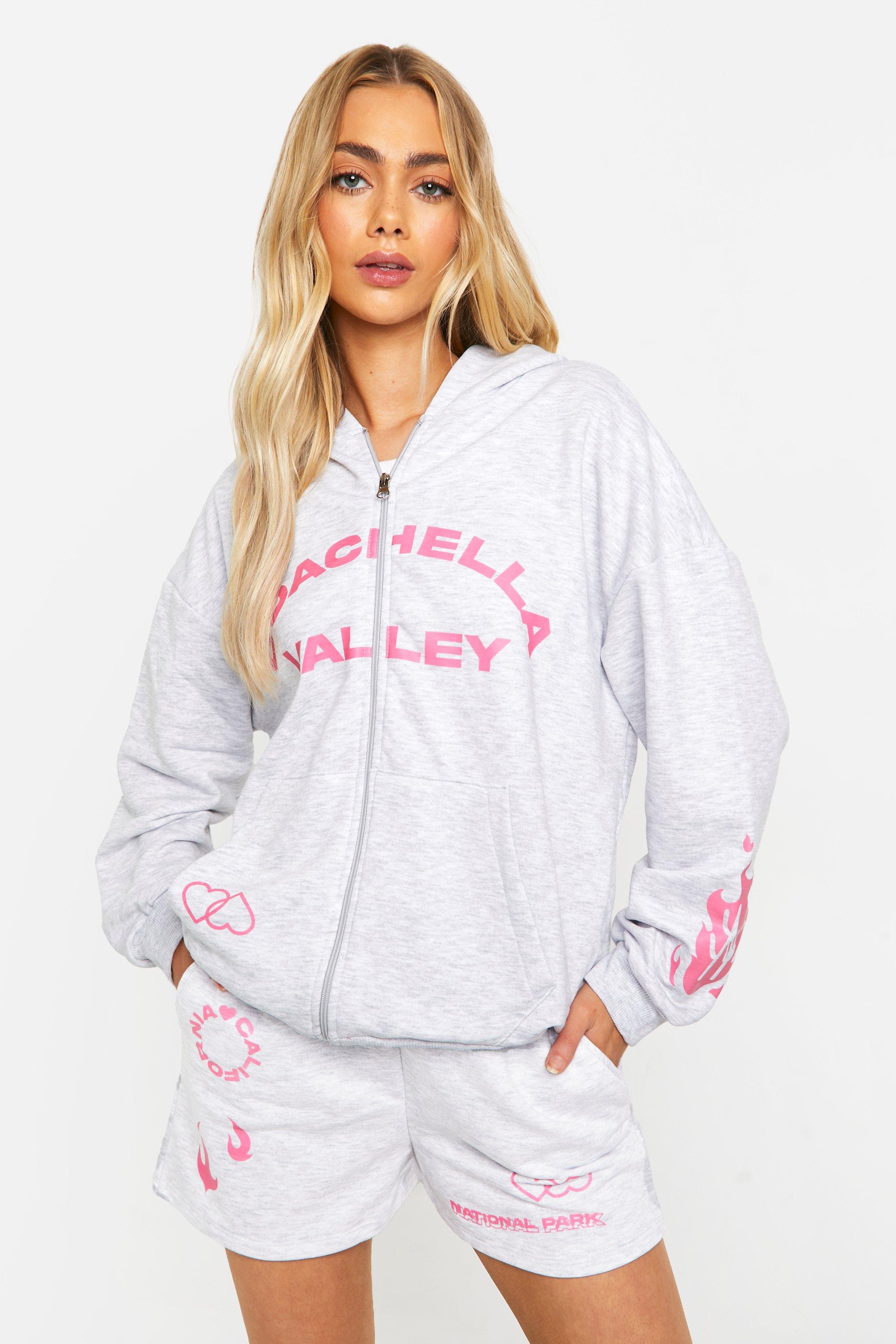 Image of Coachella Valley Multi Print Zip Through Hooded Tracksuit, Grigio
