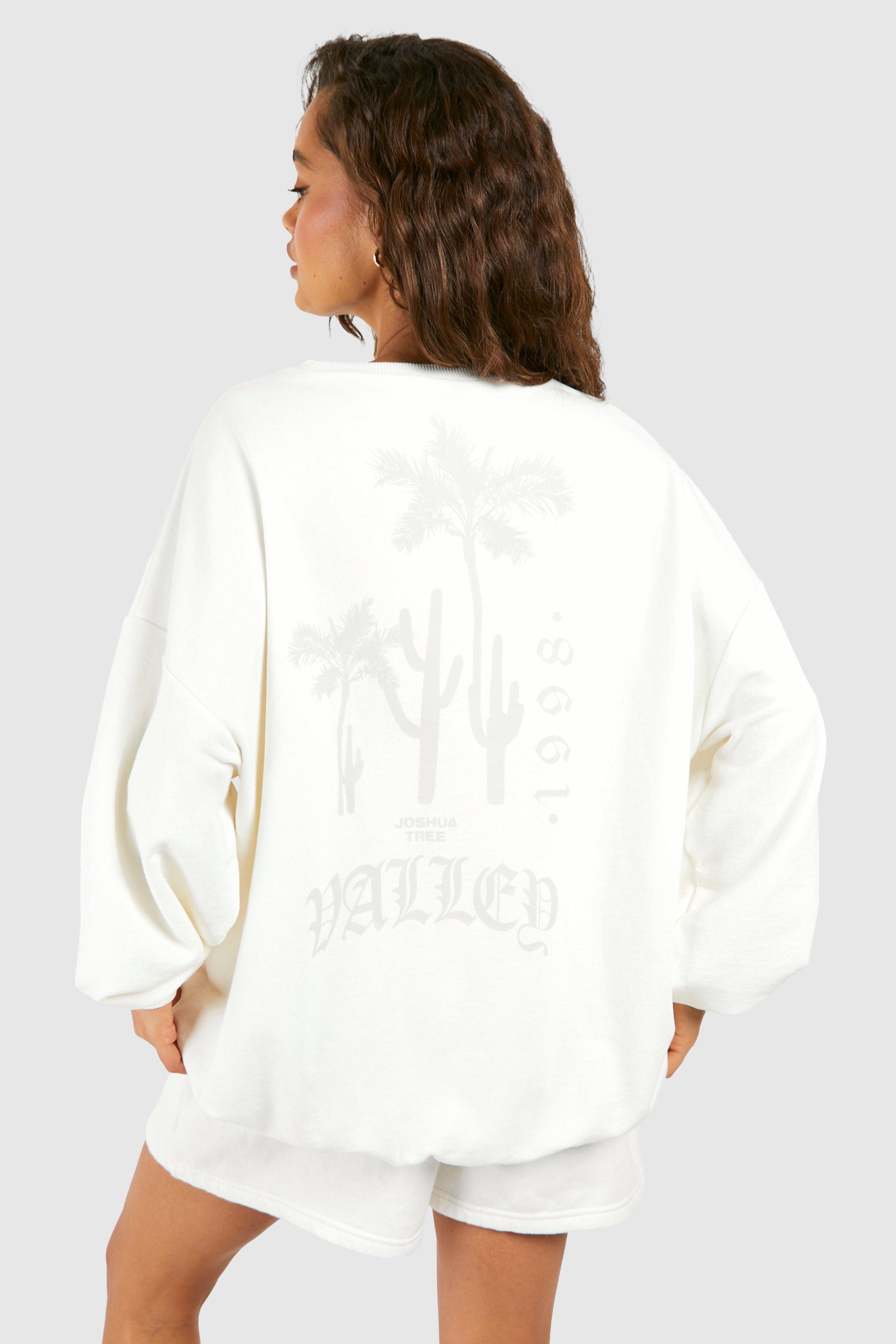 Image of Palm Print Slogna Oversized Sweatshirt, Cream
