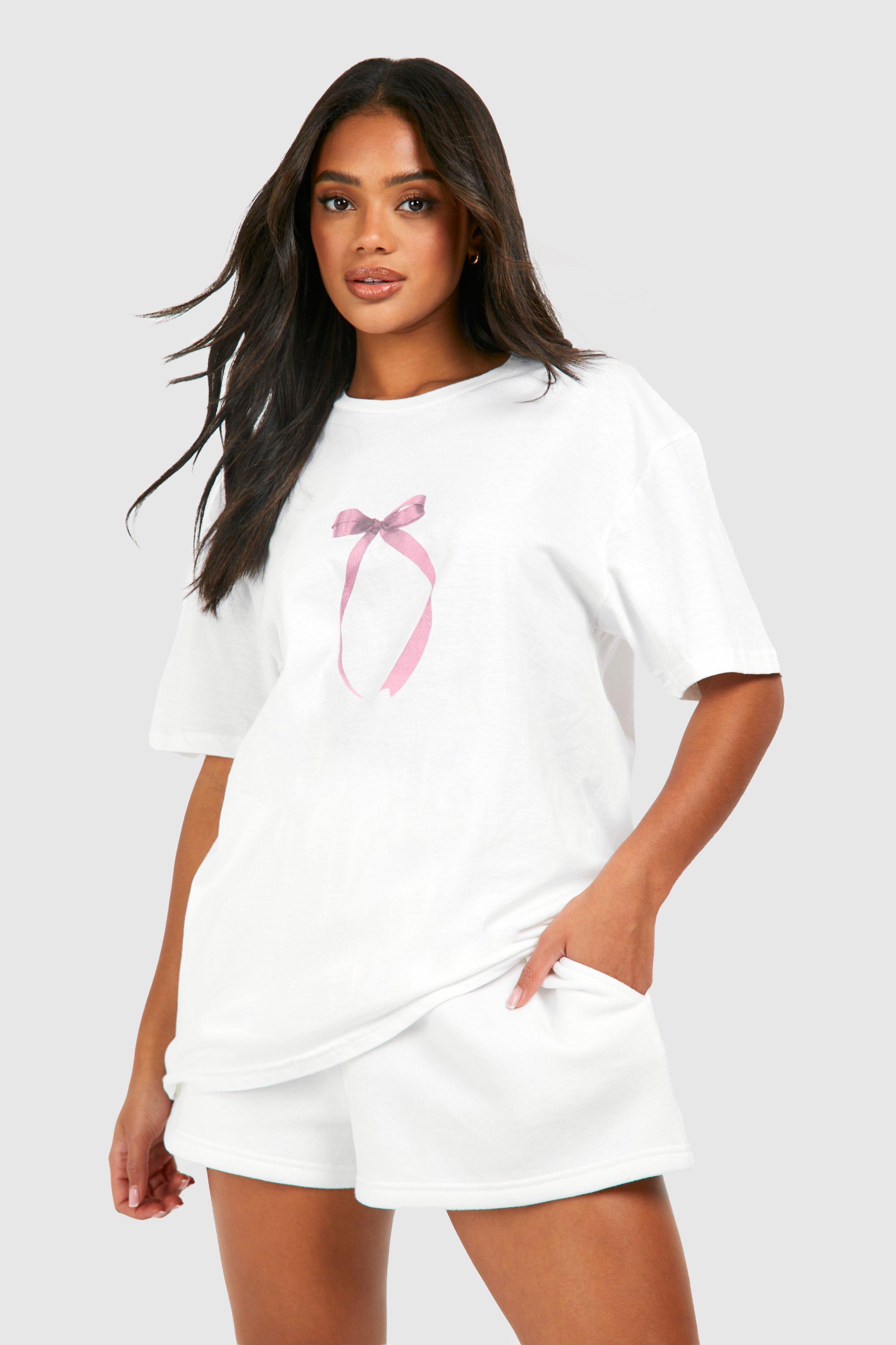 Image of Bow Print Oversized T-shirt, Bianco