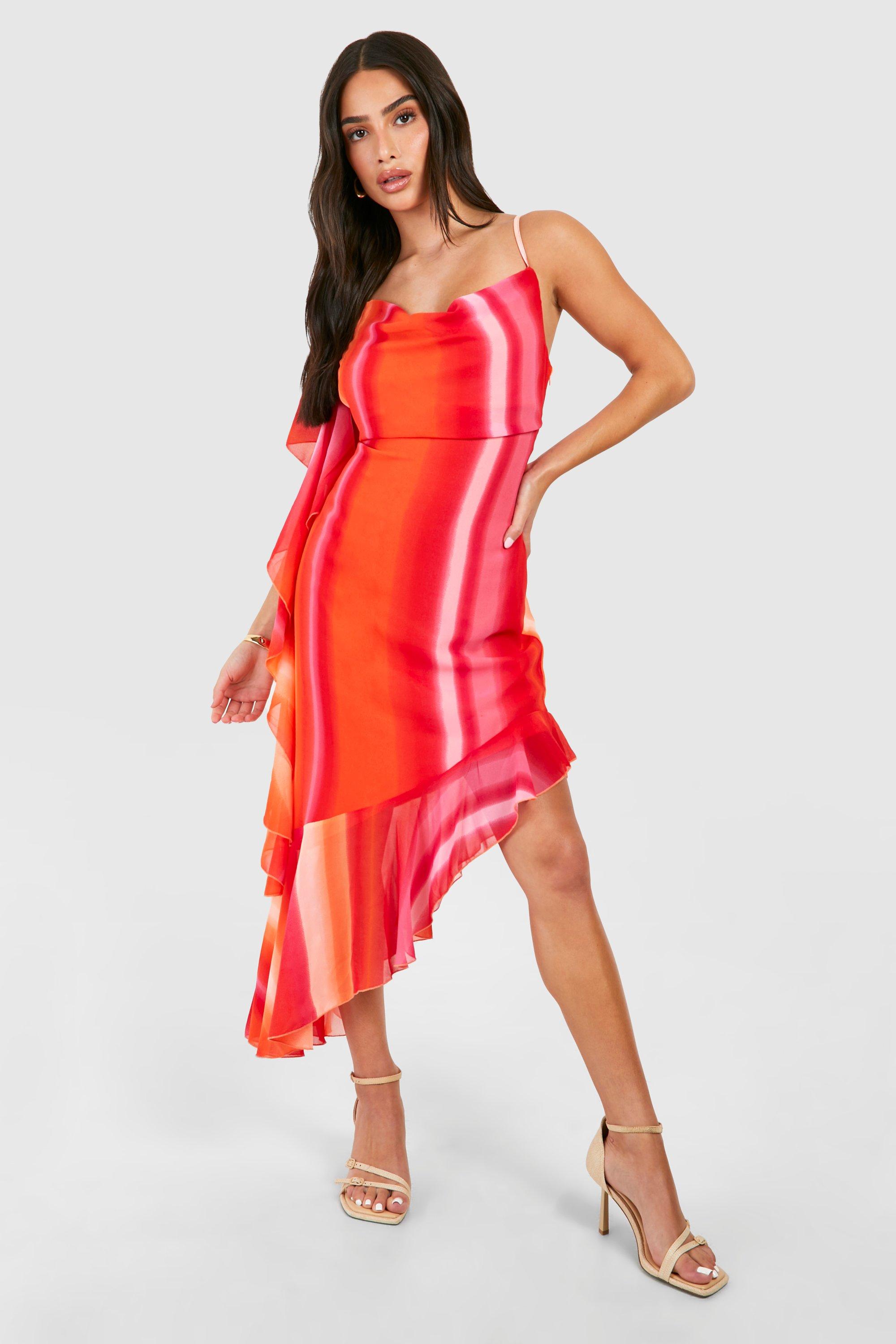 Image of Petite Ombre Print Ruffle Cowl Neck Midaxi Dress, Arancio