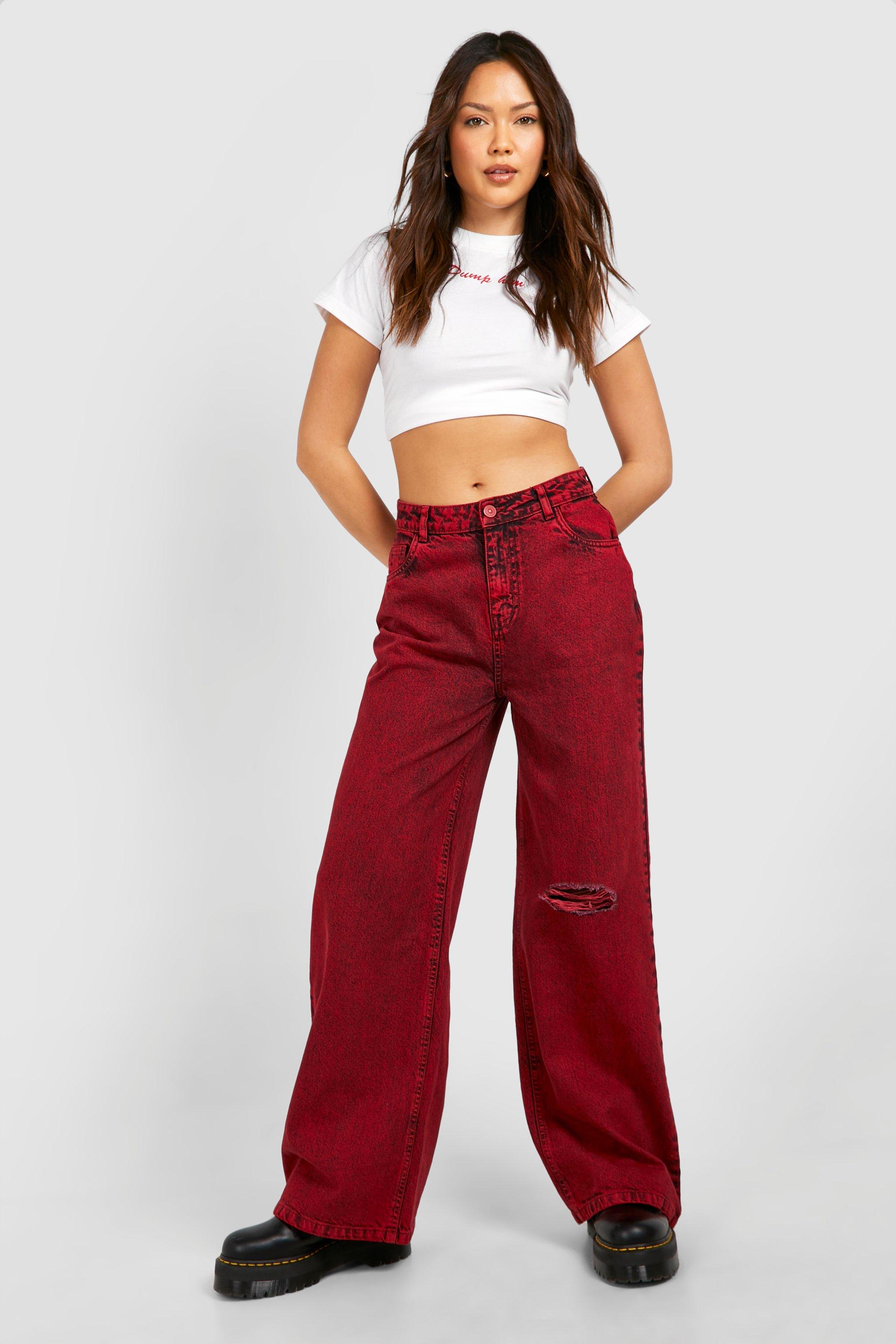 Image of Red Washed Wide Leg Jean, Rosso