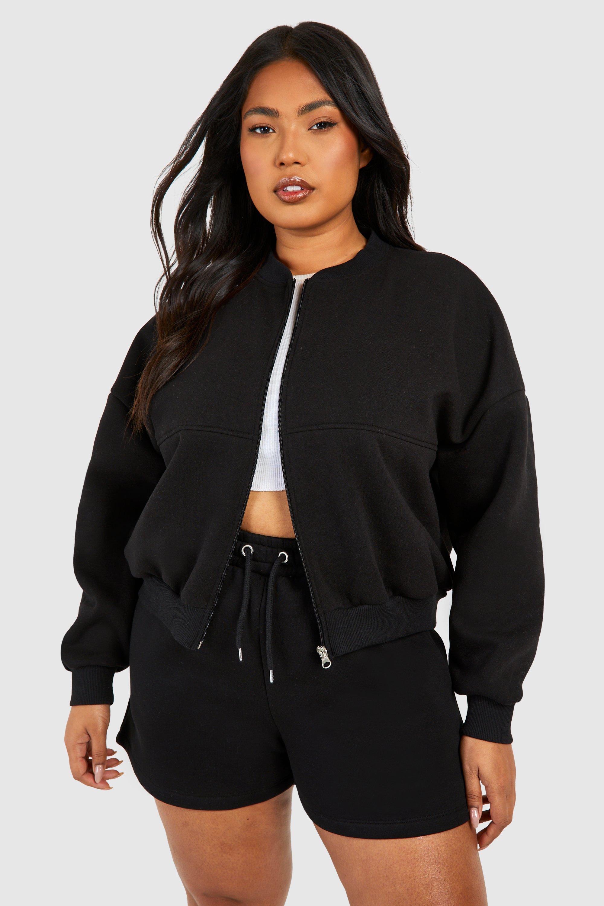 Womens Plus Oversized Bomber Short Tracksuit - Black - 18, Black