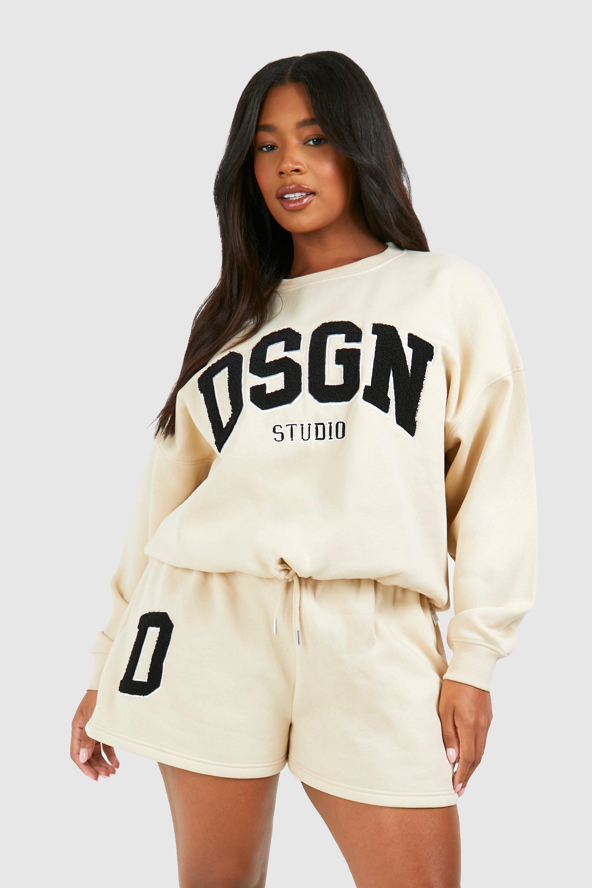 Womens Plus Dsgn Towelling Sweatshirt Short Tracksuit - Cream - 22, Cream