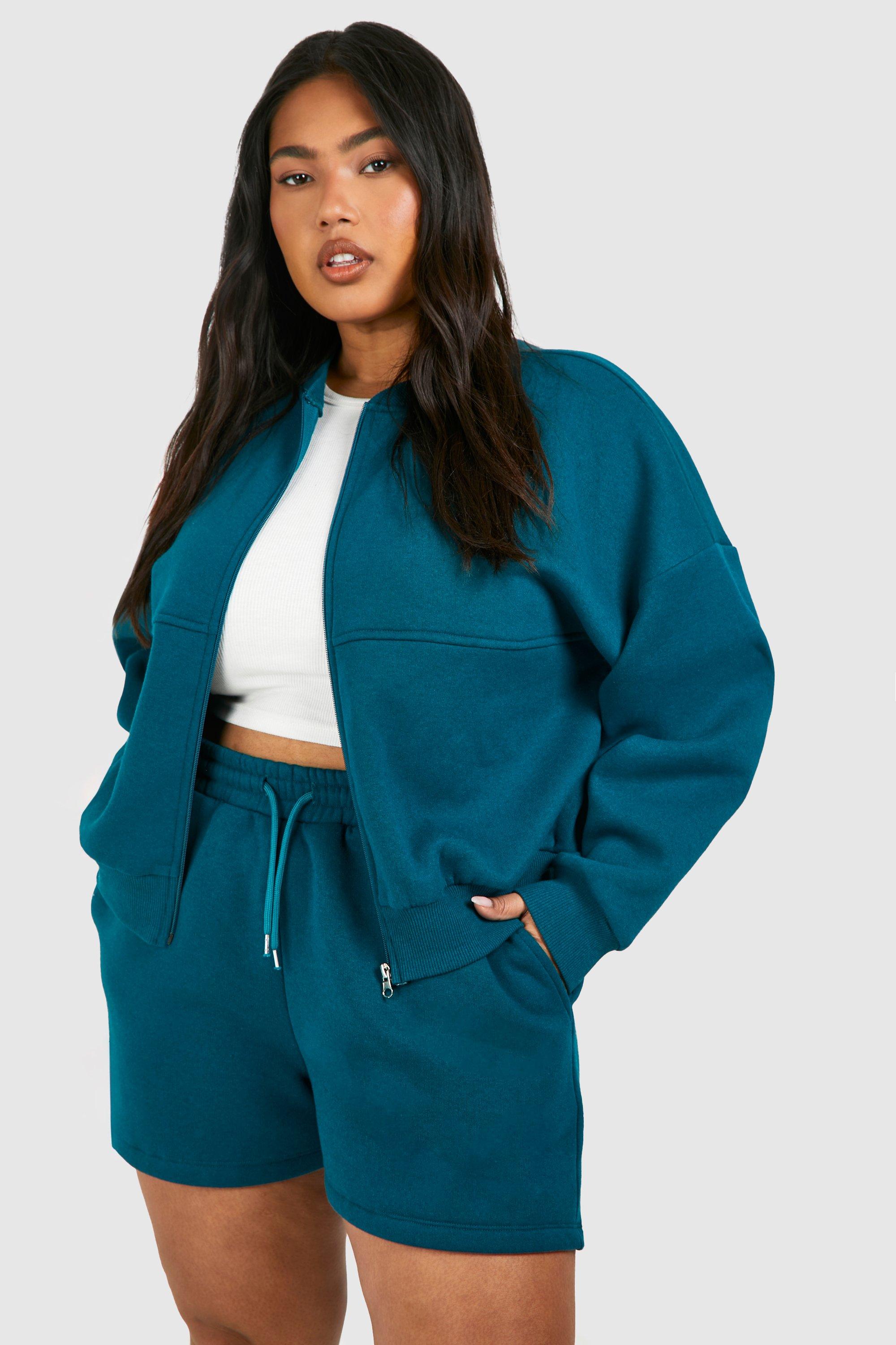 Womens Plus Oversized Bomber Short Tracksuit - Green - 20, Green