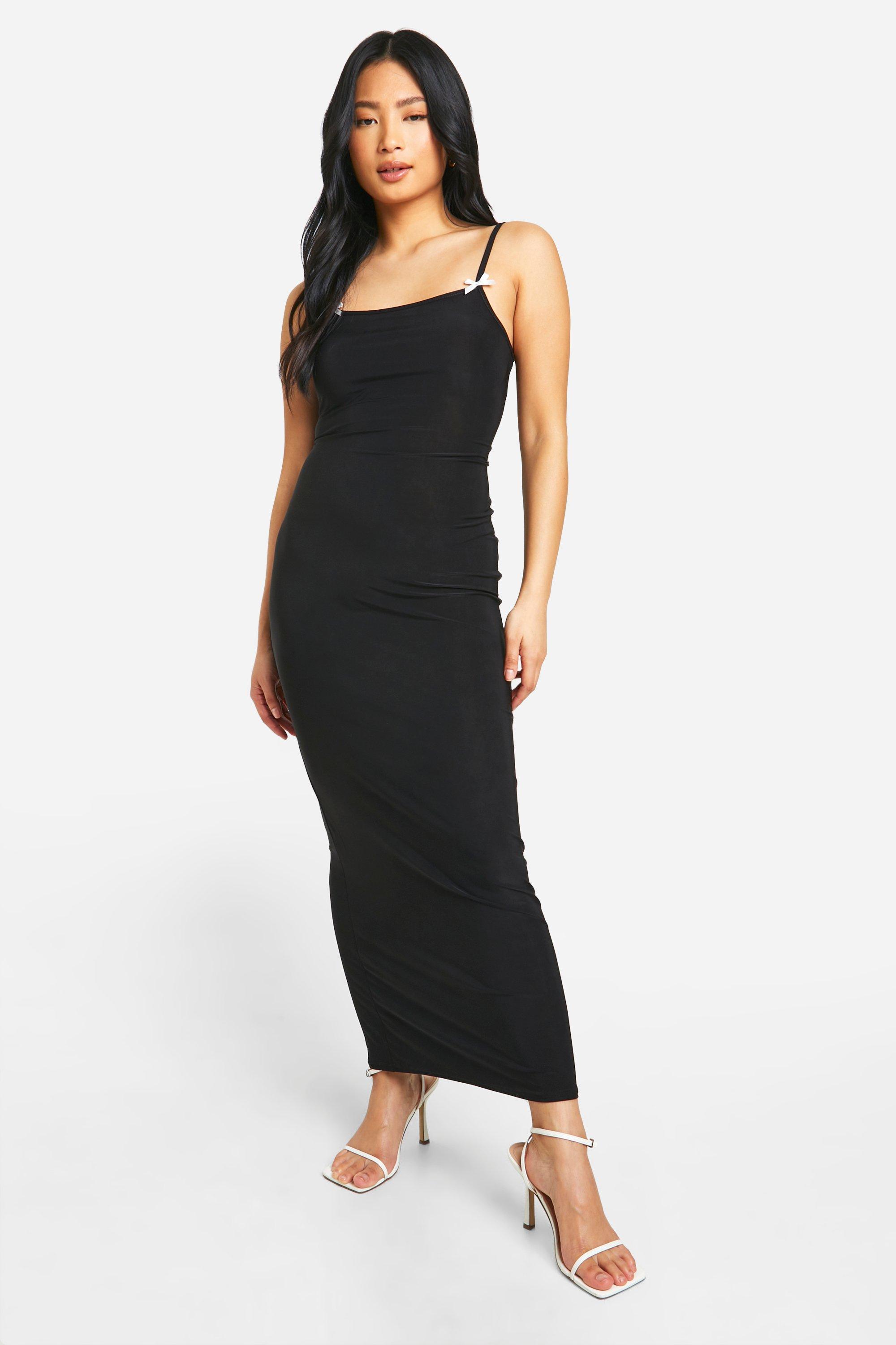 Image of Petite Contrast Bow Detail Maxi Dress, Nero