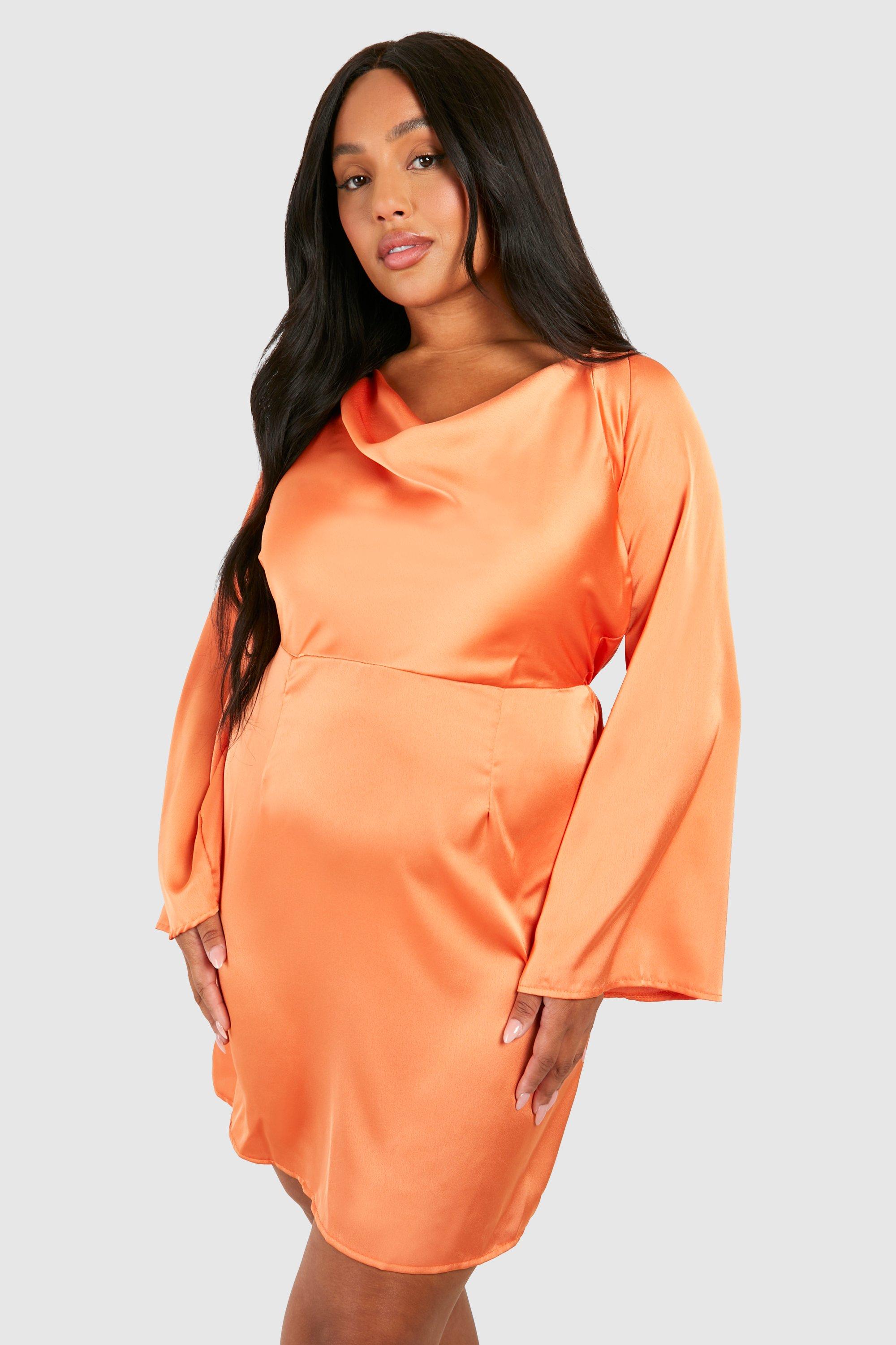 Image of Plus Textured Cowl Flared Sleeve Mini Dress, Arancio