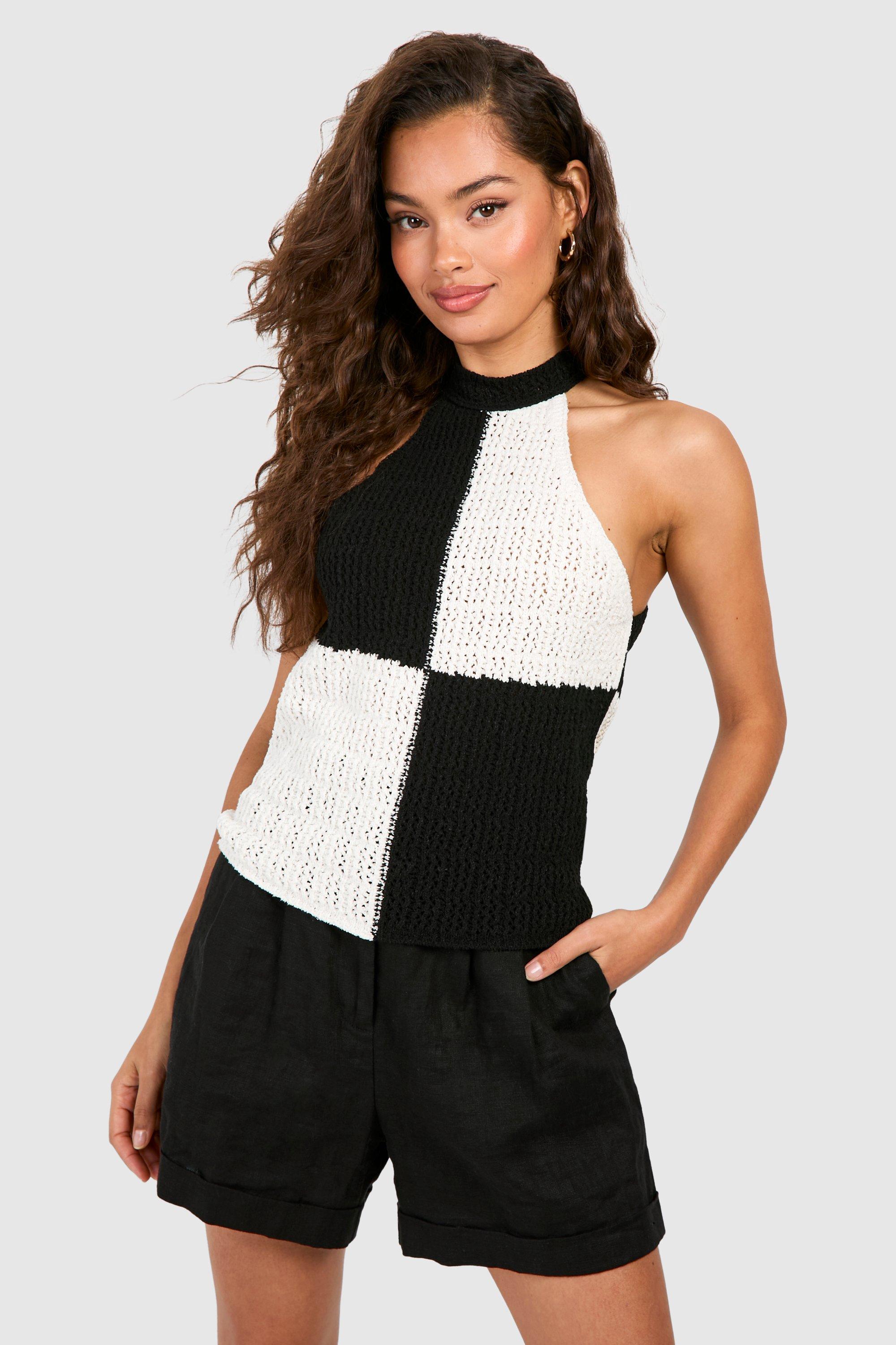 Image of Monochrom Crochet Knitted Vest, Nero