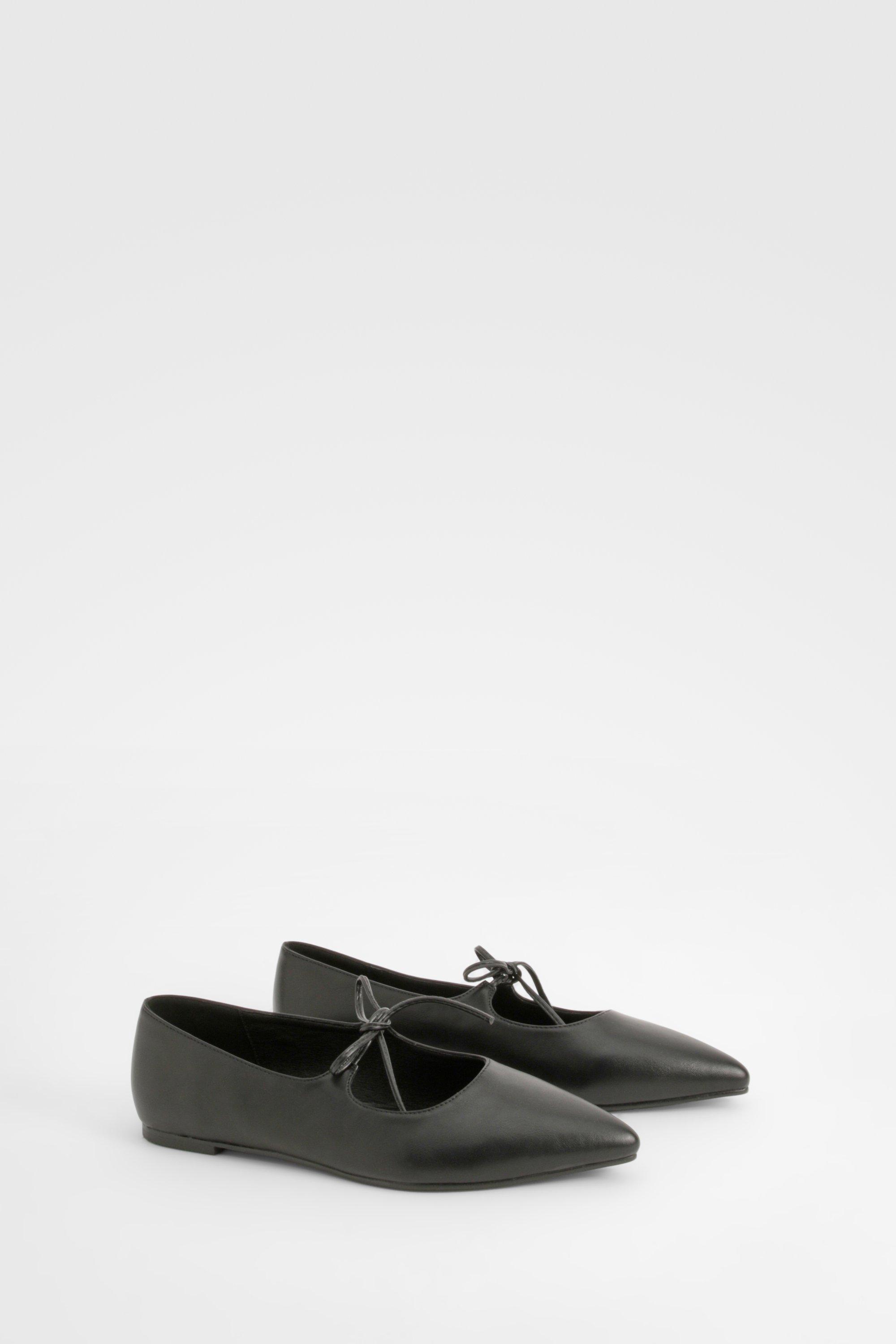 Womens Wide Fit Bow Detail Pointed Flats - Black - 6, Black