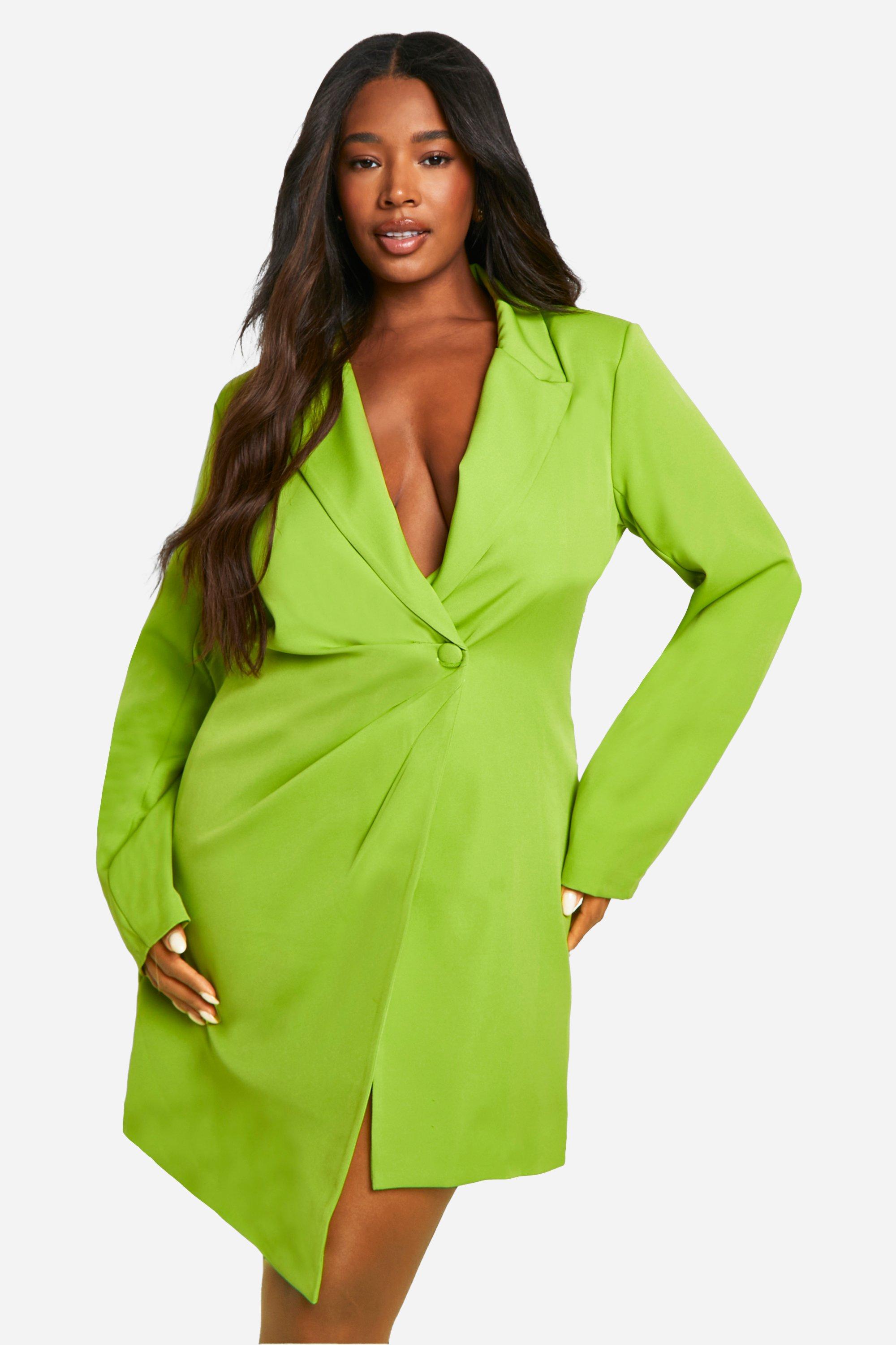 Image of Plus Woven Drape Detail Blazer Dress, Verde