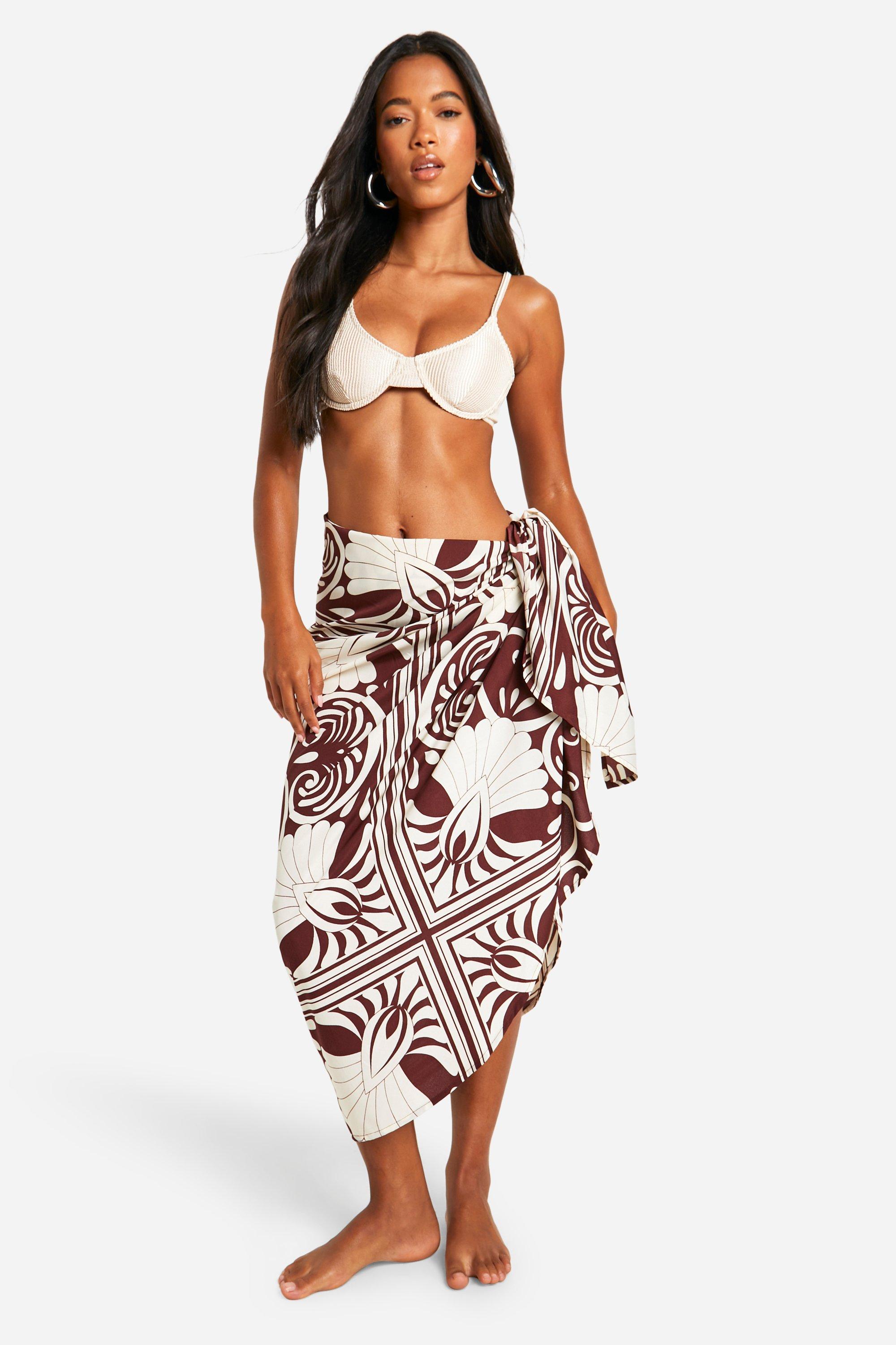Image of Abstract Wrap Tie Beach Maxi Skirt, Brown