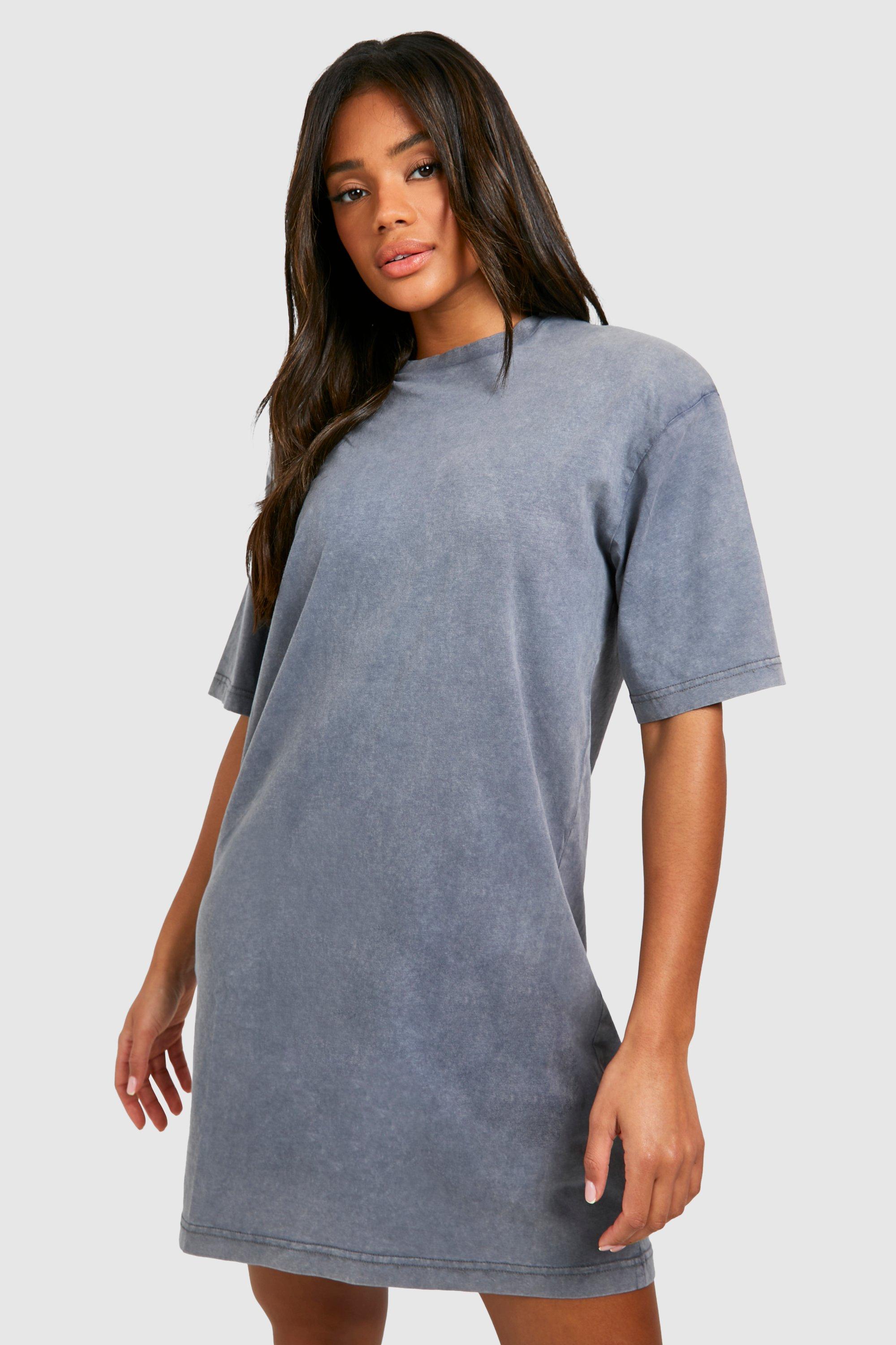 Image of Acid Wash T-shirt Dress, Grigio