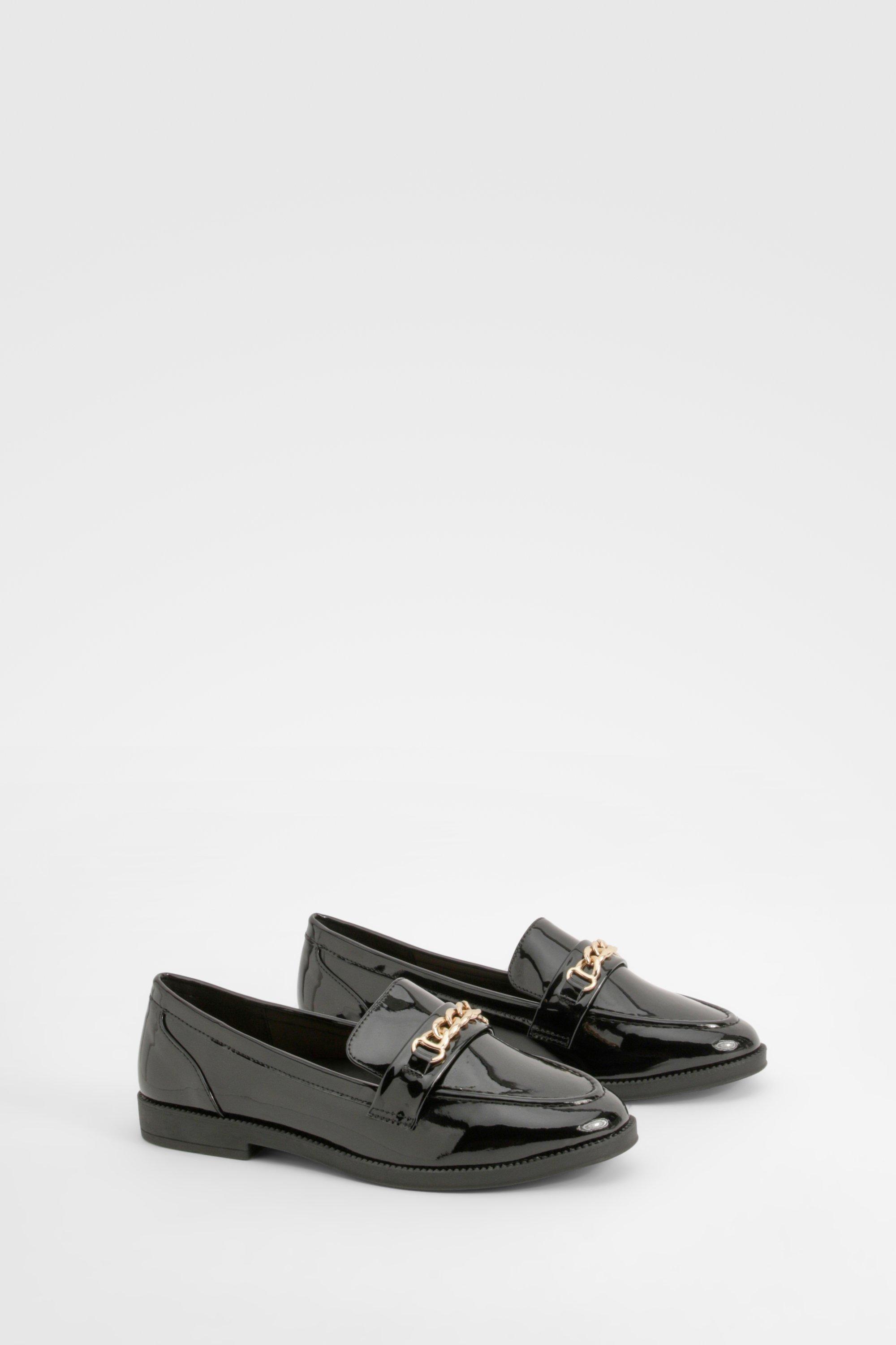 Boohoo Nepleren Loafers Met Ketting Detail, Black