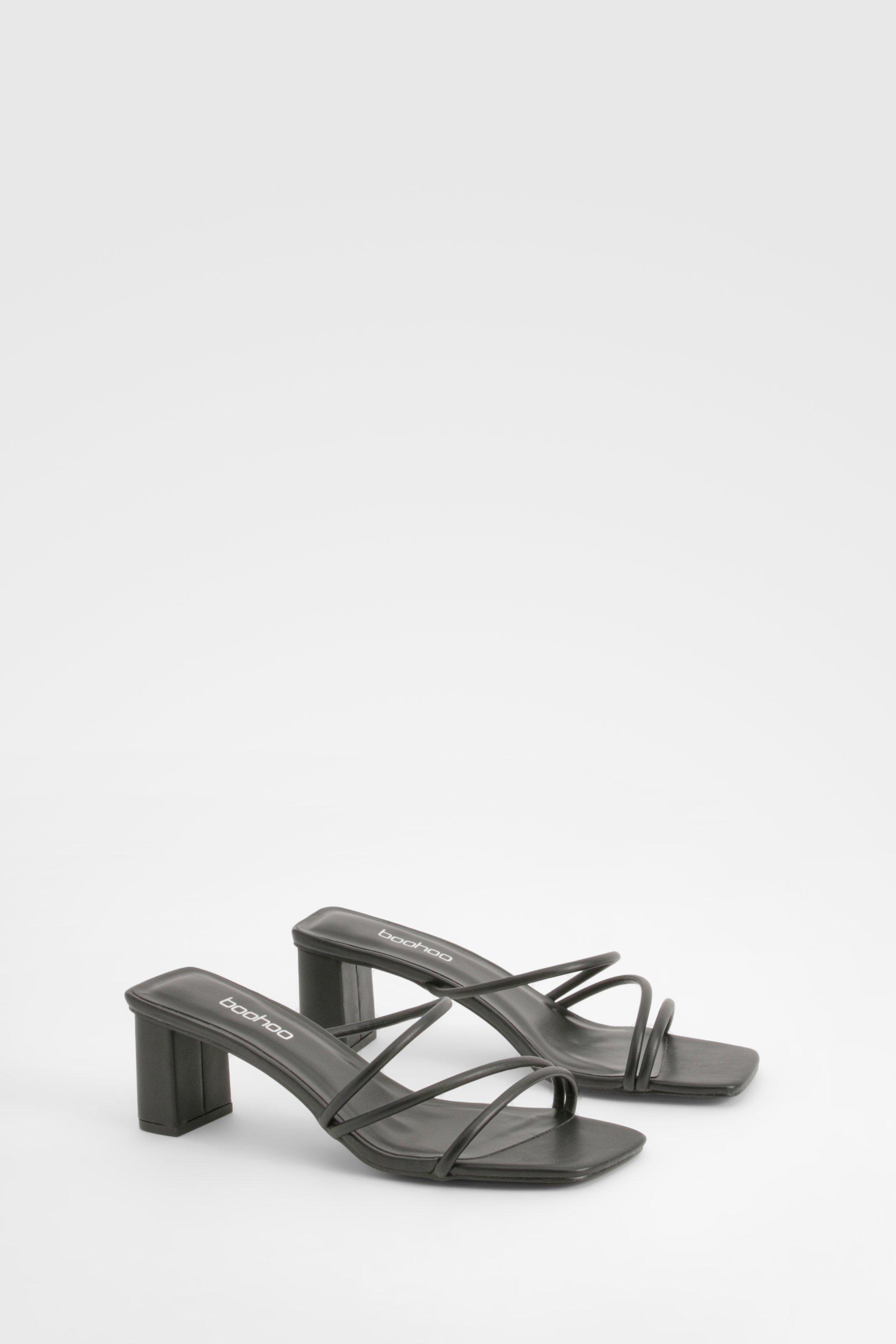 Image of Sandali Mules con laccetti e tacco basso a blocco, Nero