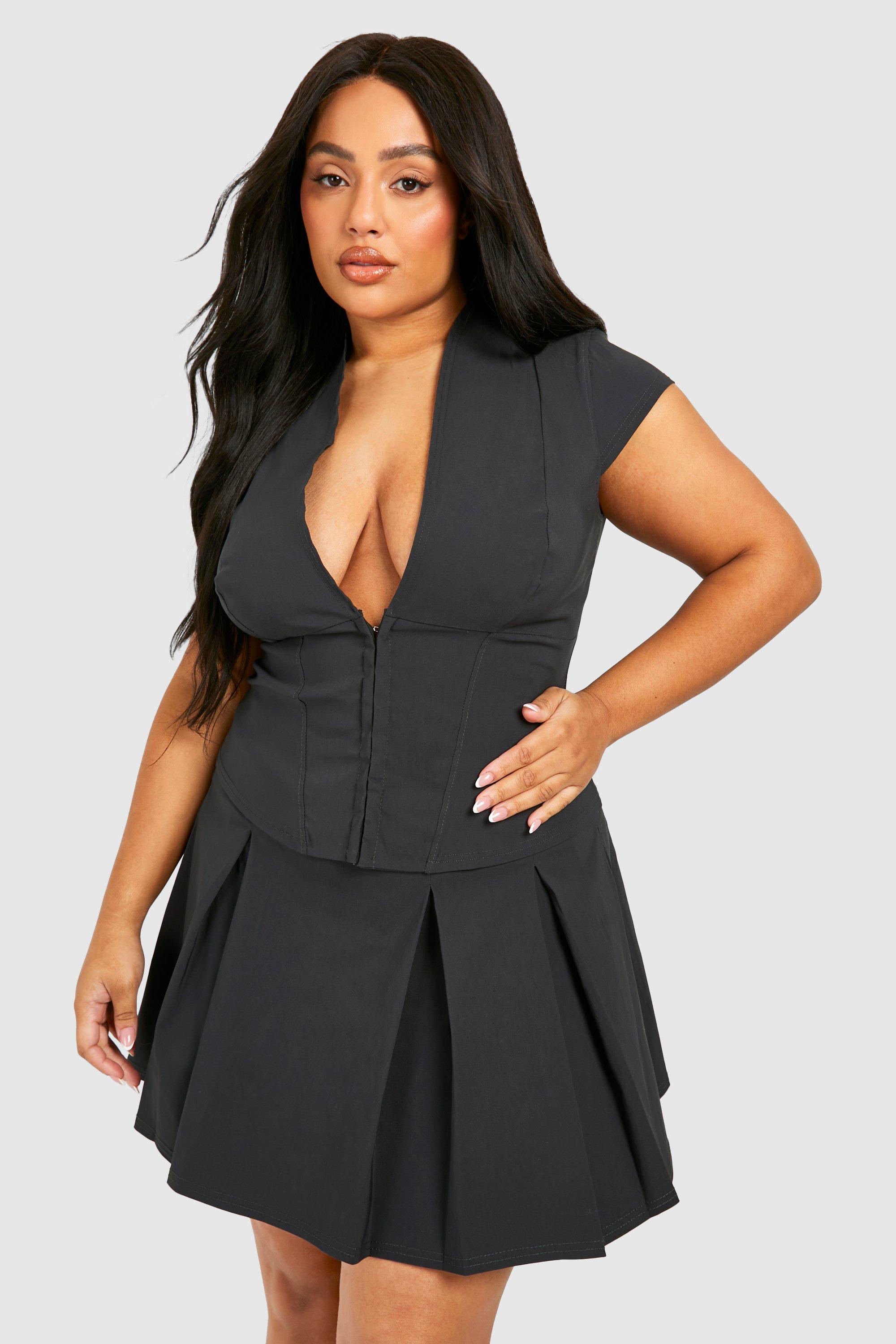 Womens Plus Hook And Eye Cap Sleeve Corset Top - Grey - 28, Grey