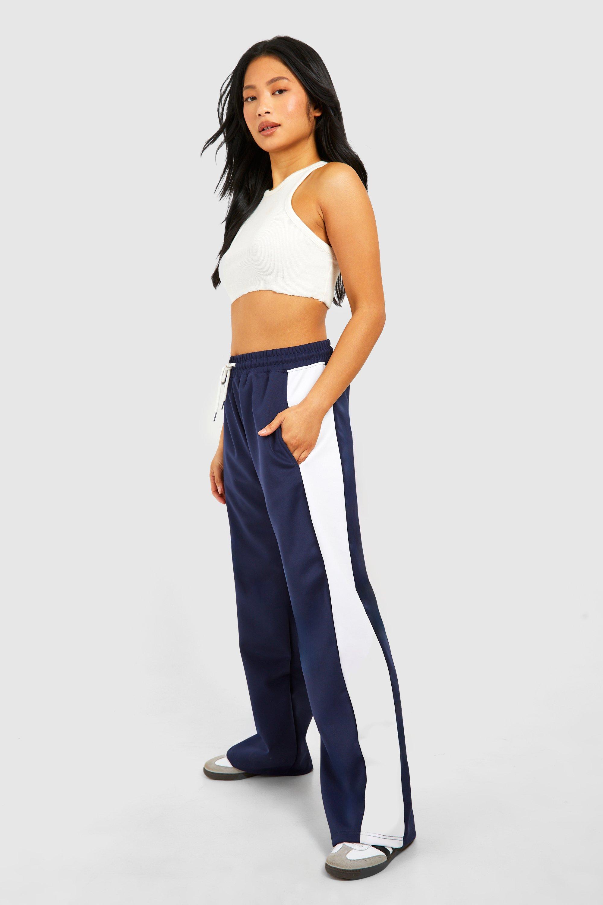 Womens Petite Tricot Side Panel Wide Leg Joggers - Navy - M, Navy