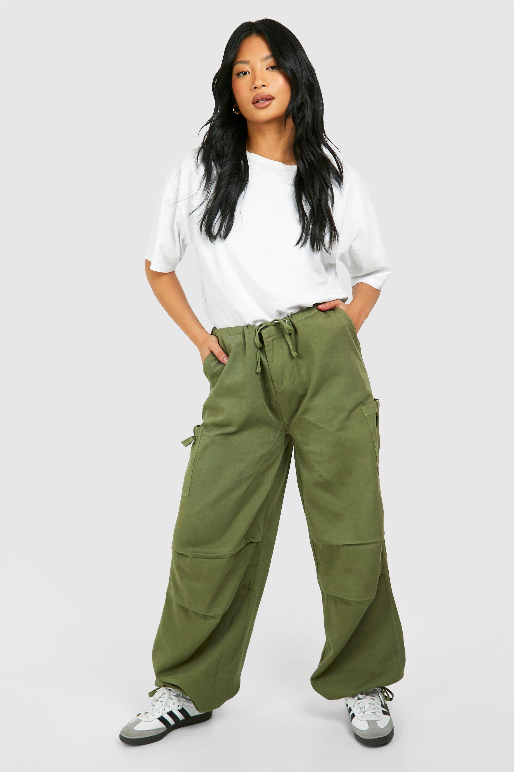 Image of Petite Washed Tie Waist Cargo Trouser, Verde