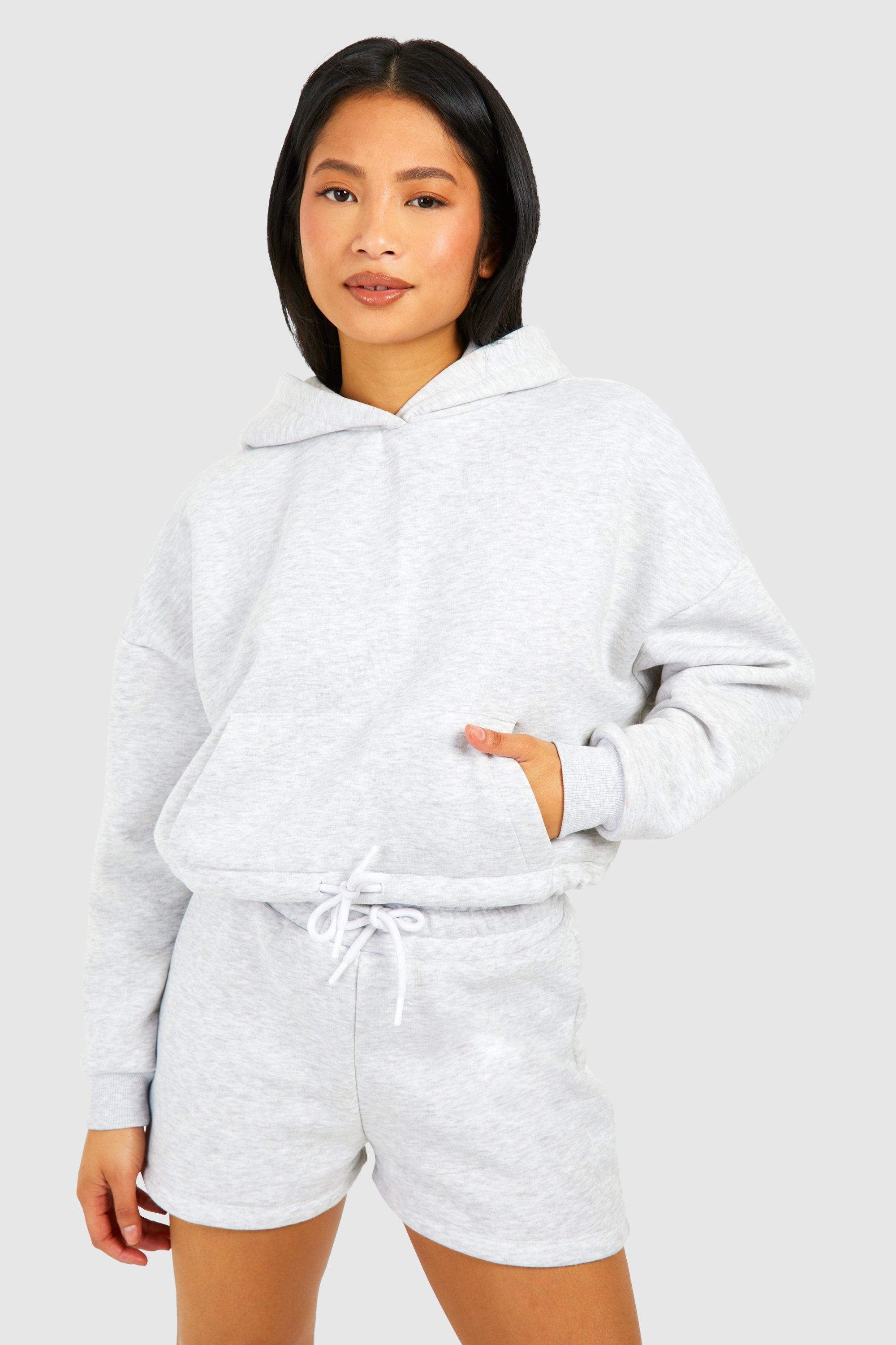 Womens Petite Cropped Hoodie Short Tracksuit - Grey - M, Grey