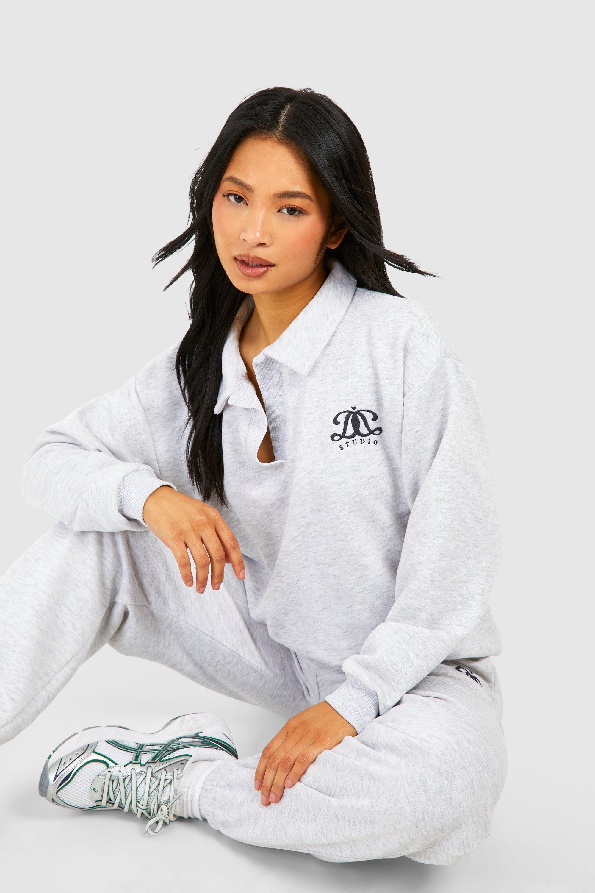 Womens Petite Rugby Sweatshirt Embroidered Tracksuit - Grey - L, Grey