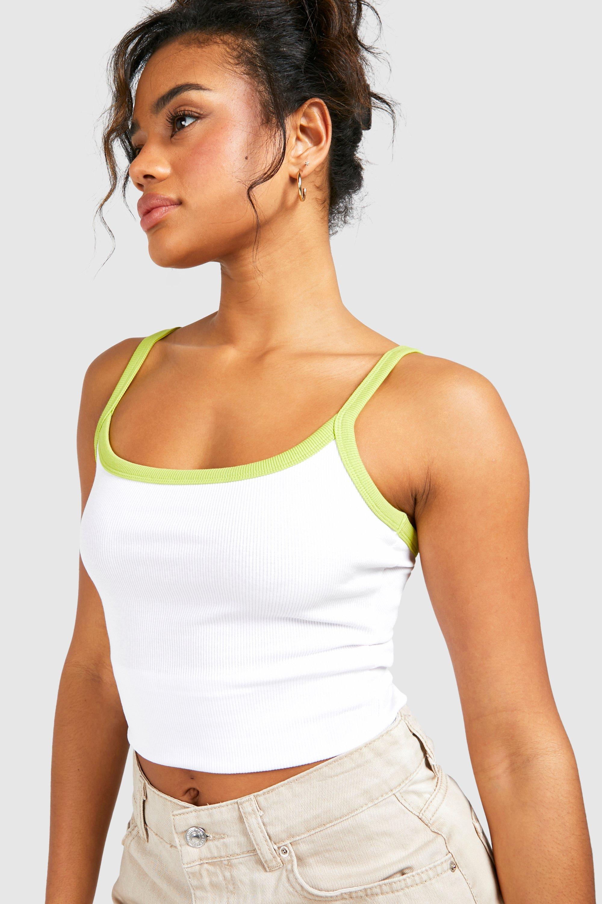 Image of Premium Contrast Rib Strappy Vest, Bianco