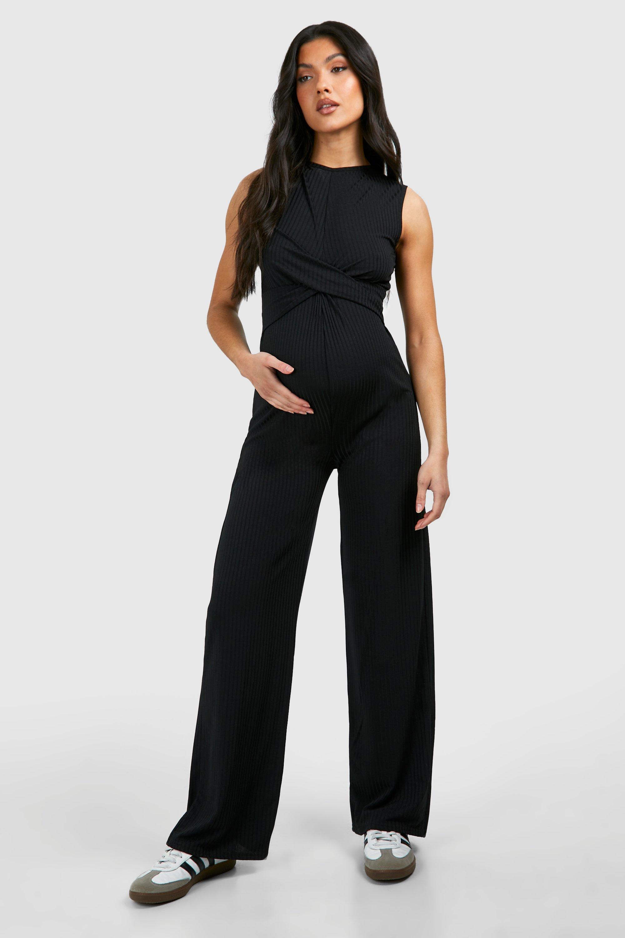 Maternity Rib Sleeveless Knot Detail Lounge Jumpsuit - Black - 12
