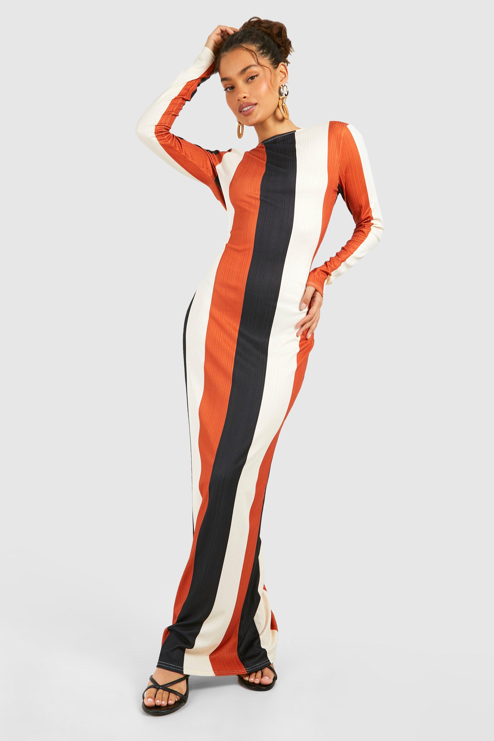Image of Low Back Scoop Stripe Rib Maxi Dress, Bianco