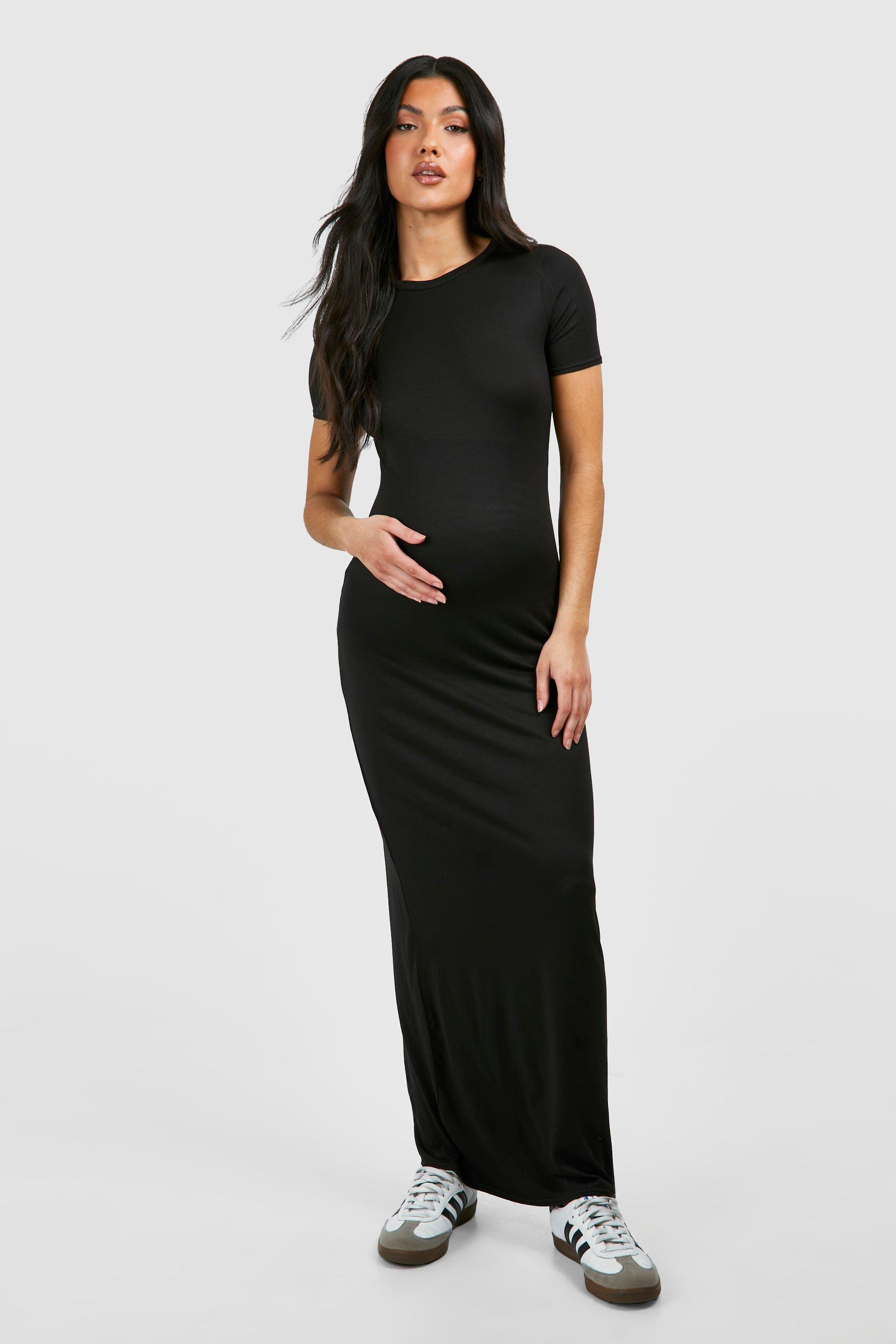 Image of Maternity Short Sleeve Supersoft Bodycon Maxi Dress, Nero