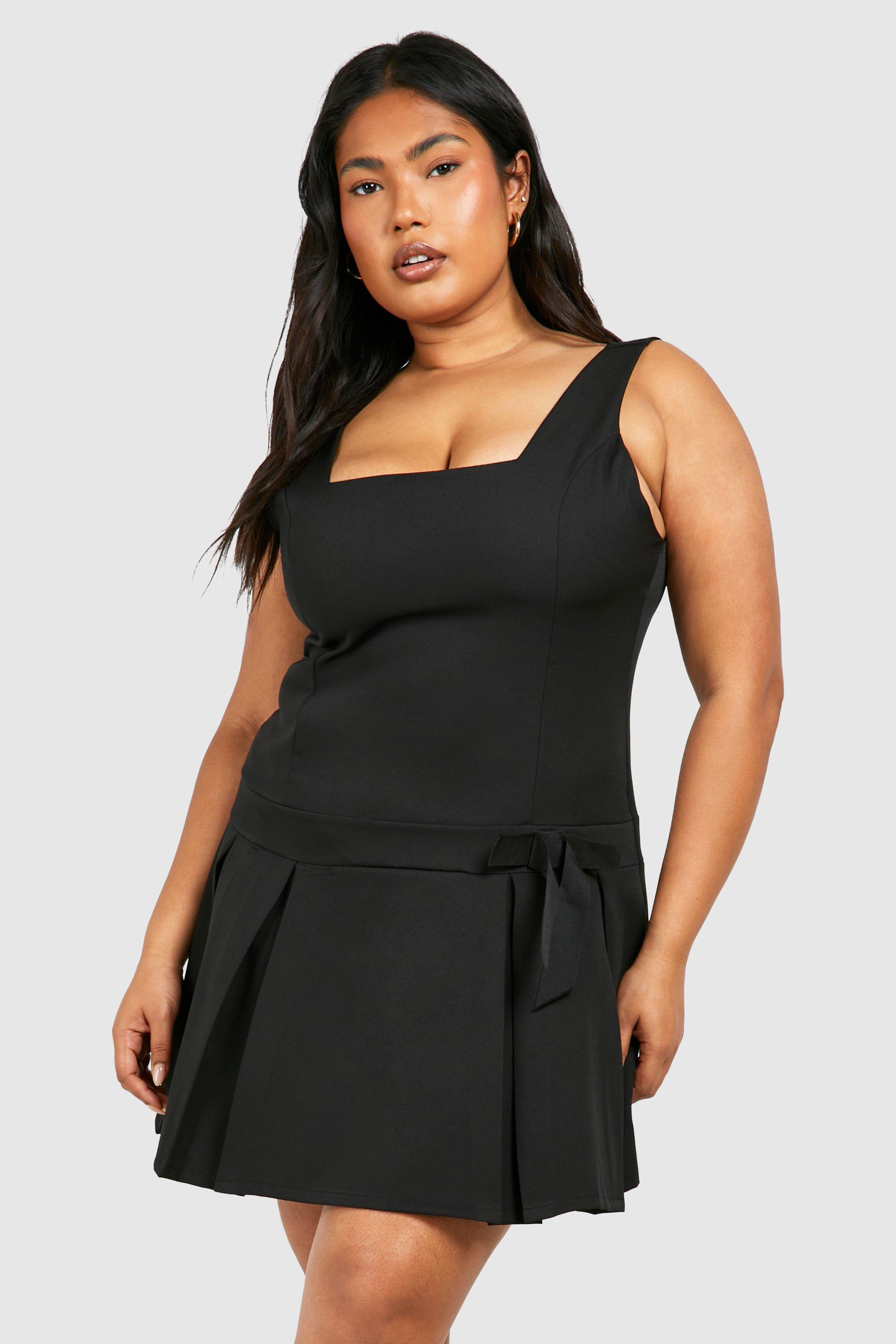 Boohoo Plus Woven Bow Detail Strappy Skater Dress, Black