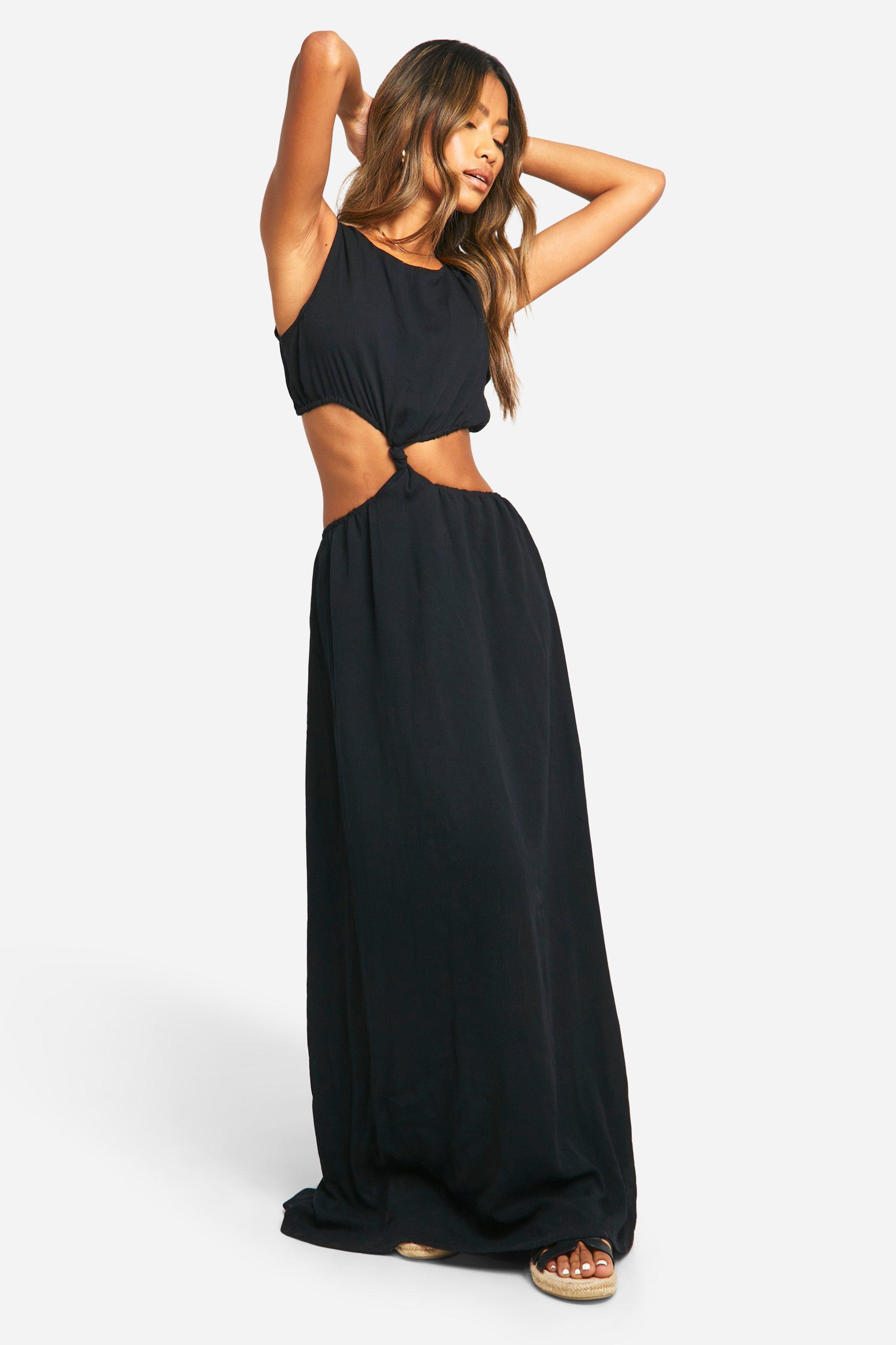 Boohoo Cheesecloth Knot Front Maxi Dress, Black
