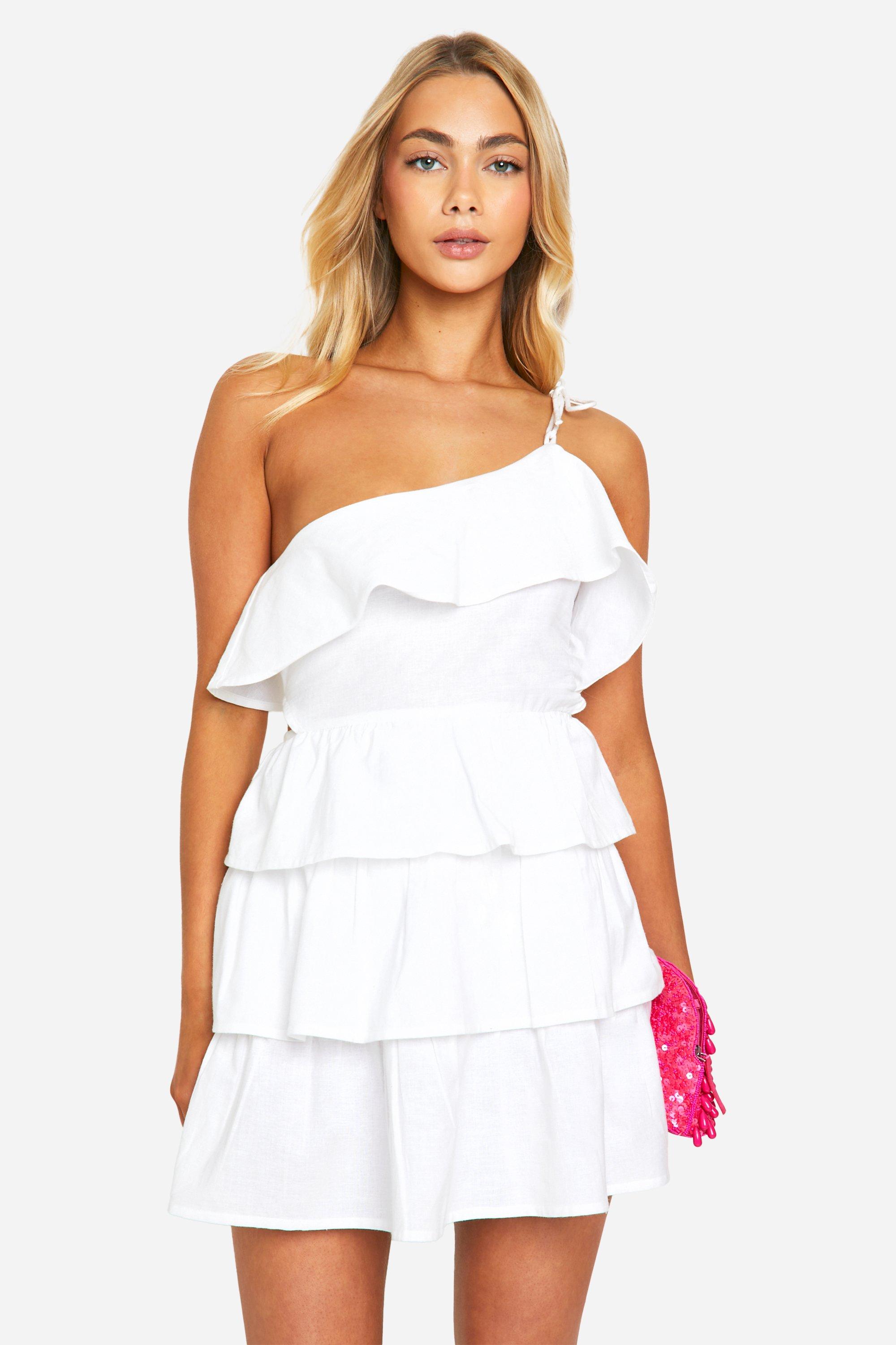 Boohoo Ruffle Tiered Mini Dress, White