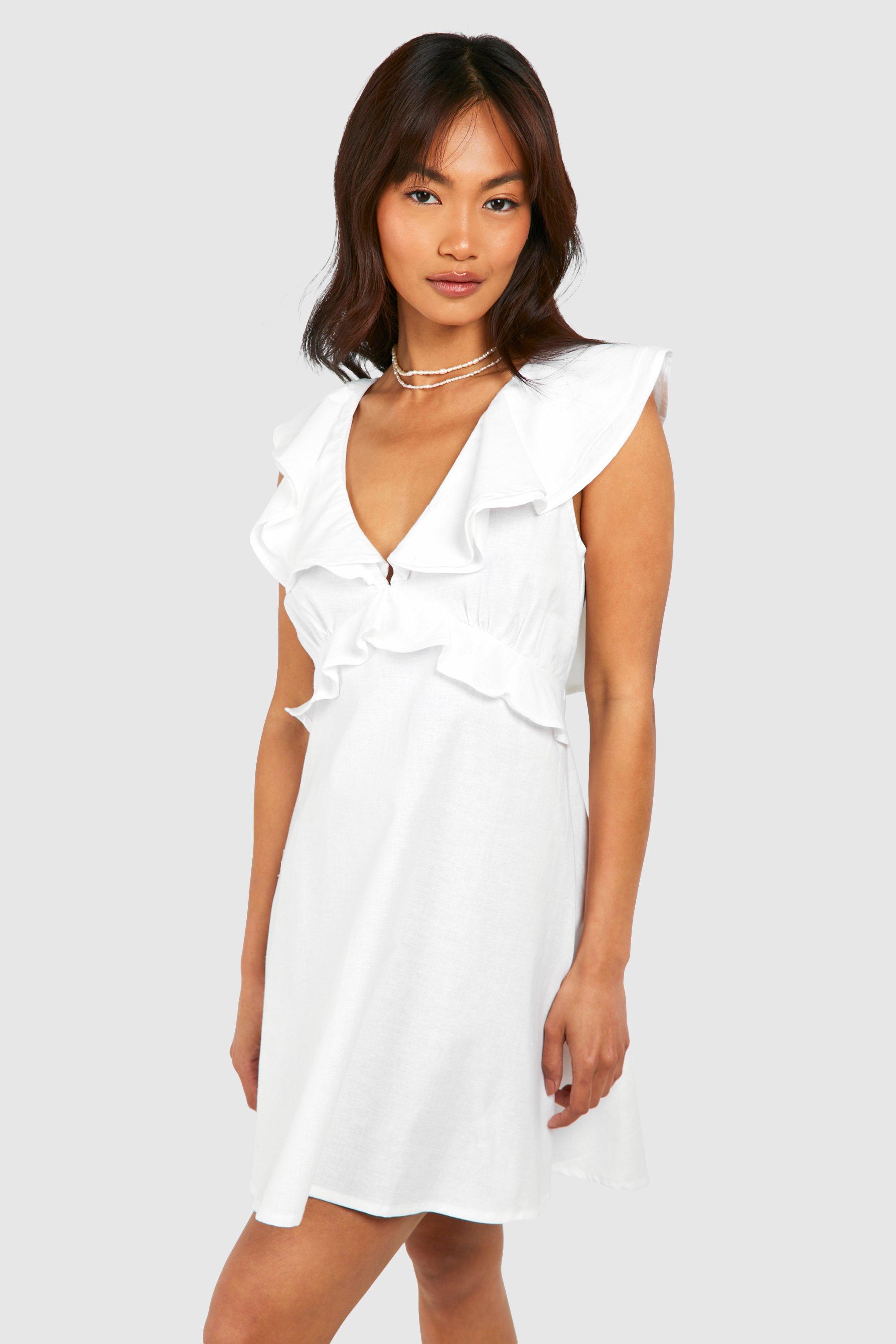 Image of Ruffle Tie Back Mini Dress, Bianco