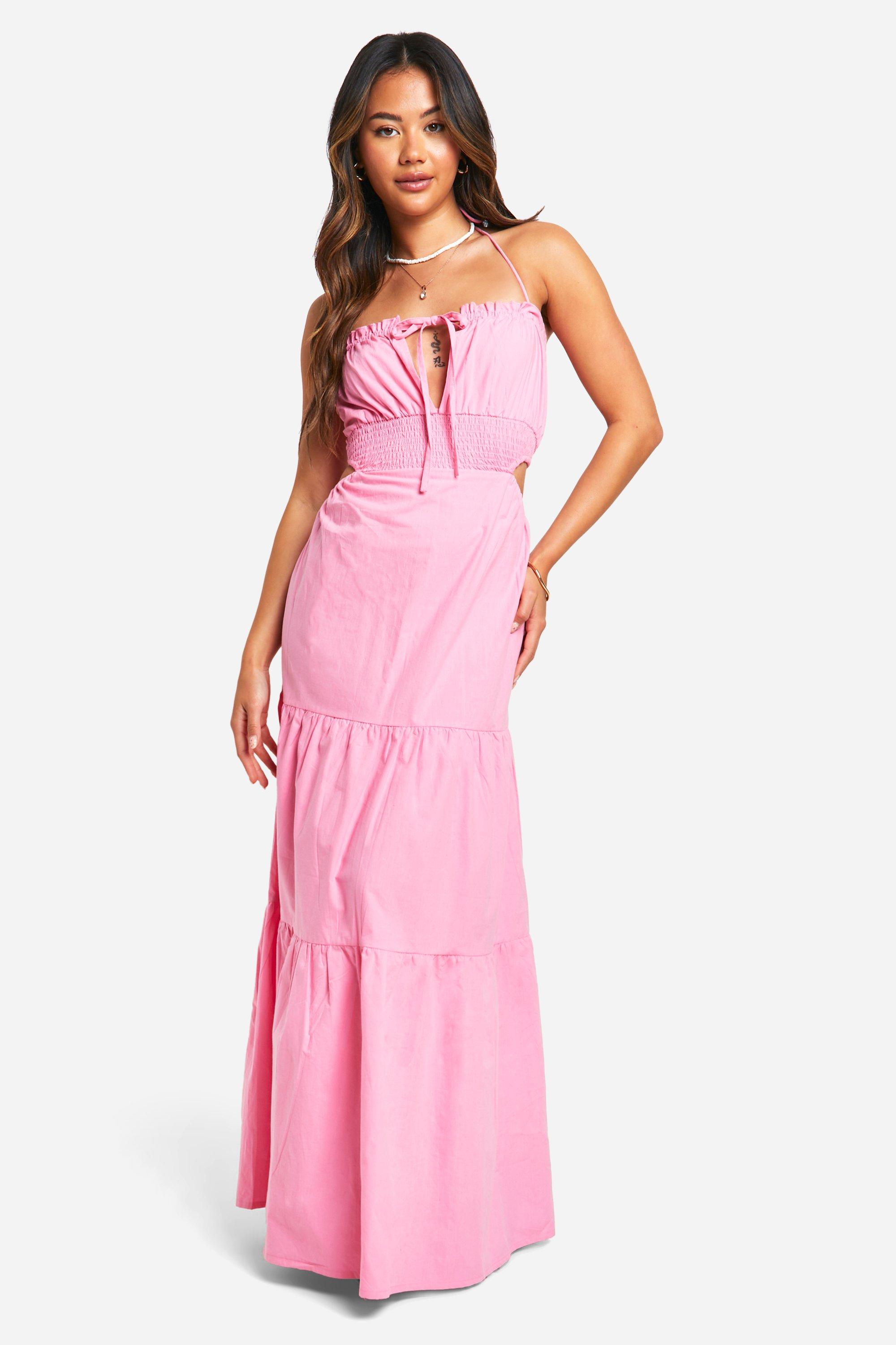 Image of Cotton Poplin Tiered Maxi Dress, Pink