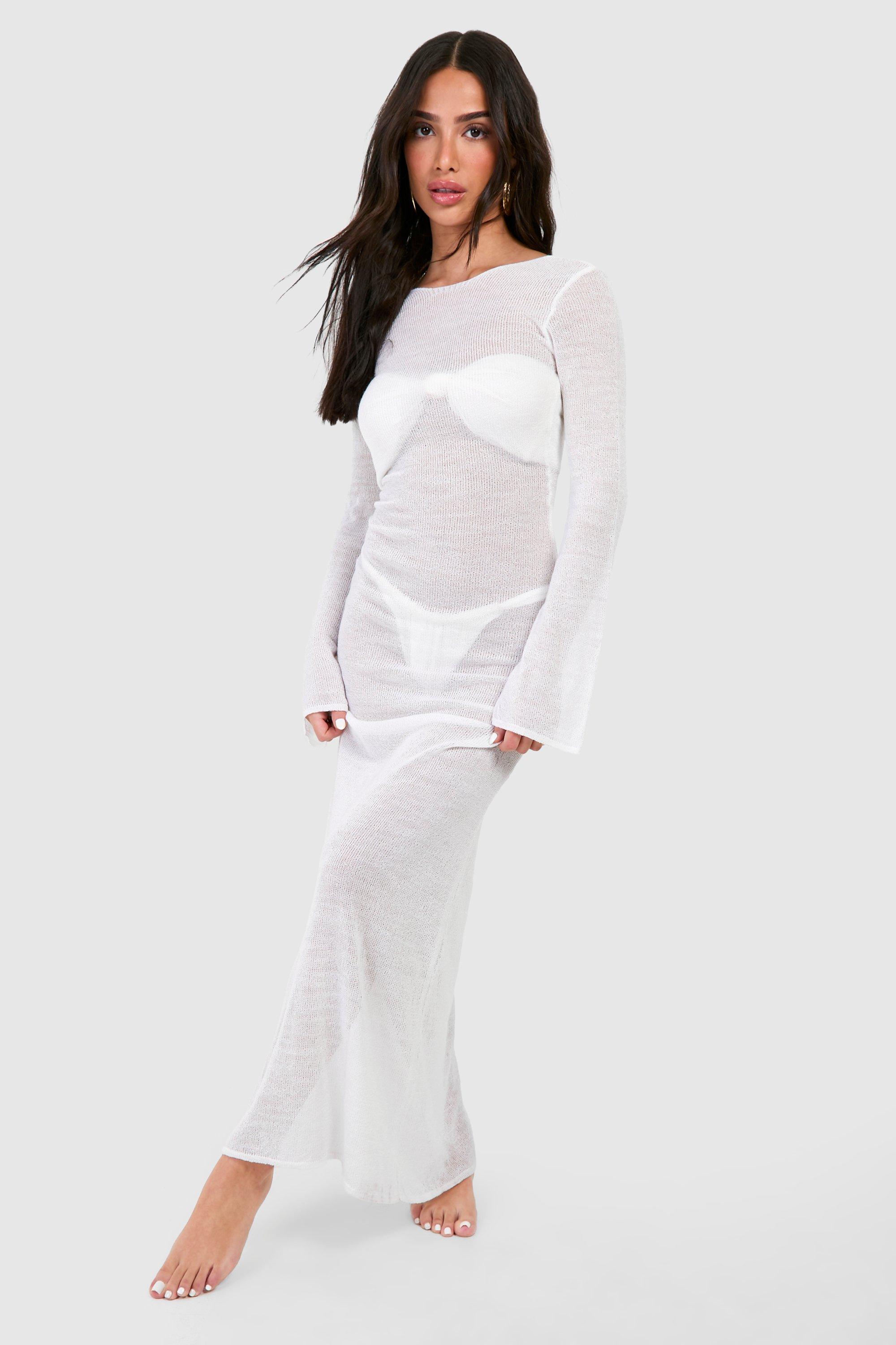 Image of Petite Knit Low Back Maxi Beach Dress, Bianco