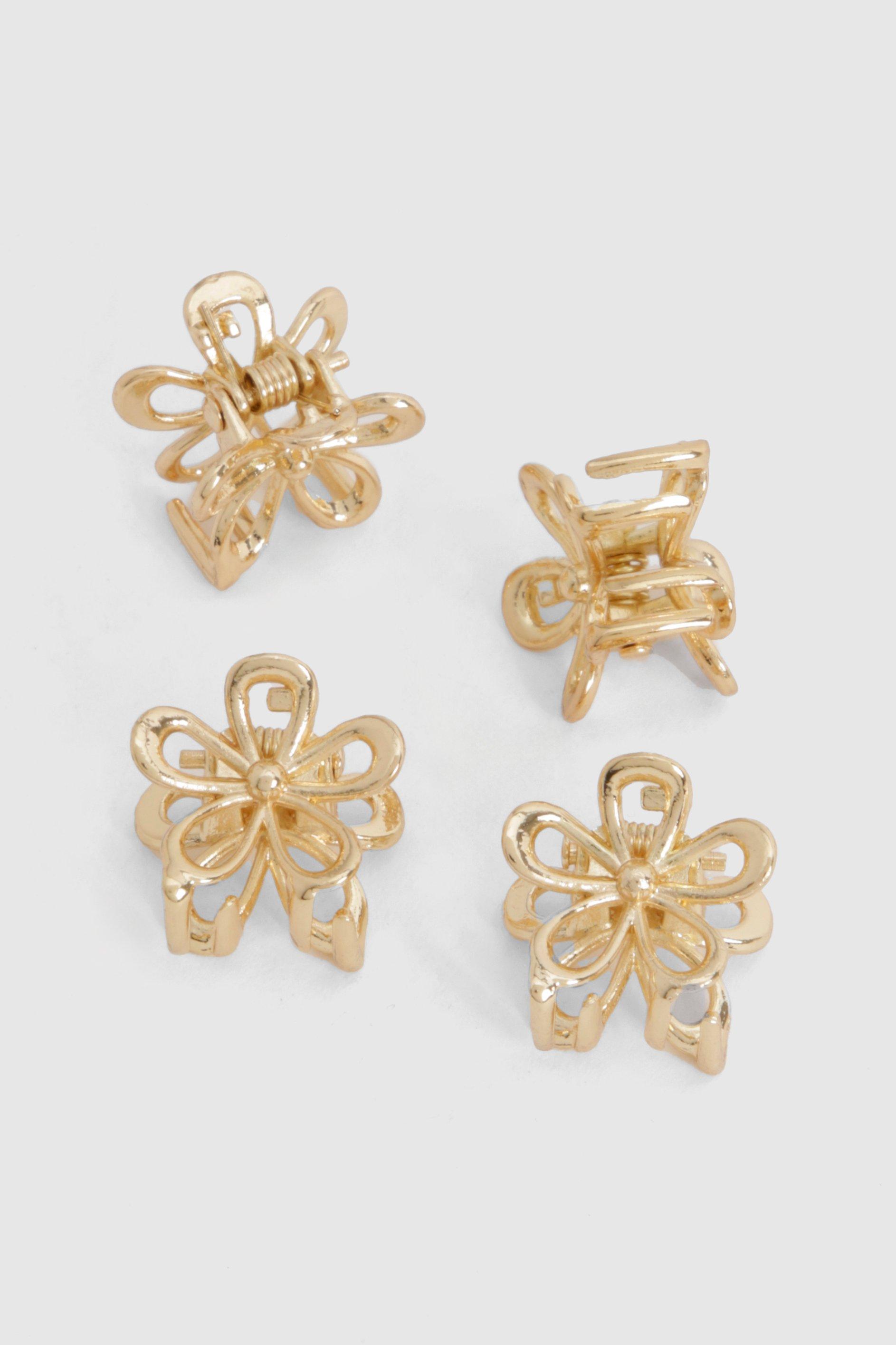 Womens Mini Metal Flower Hair Clips Gold One Size Gold