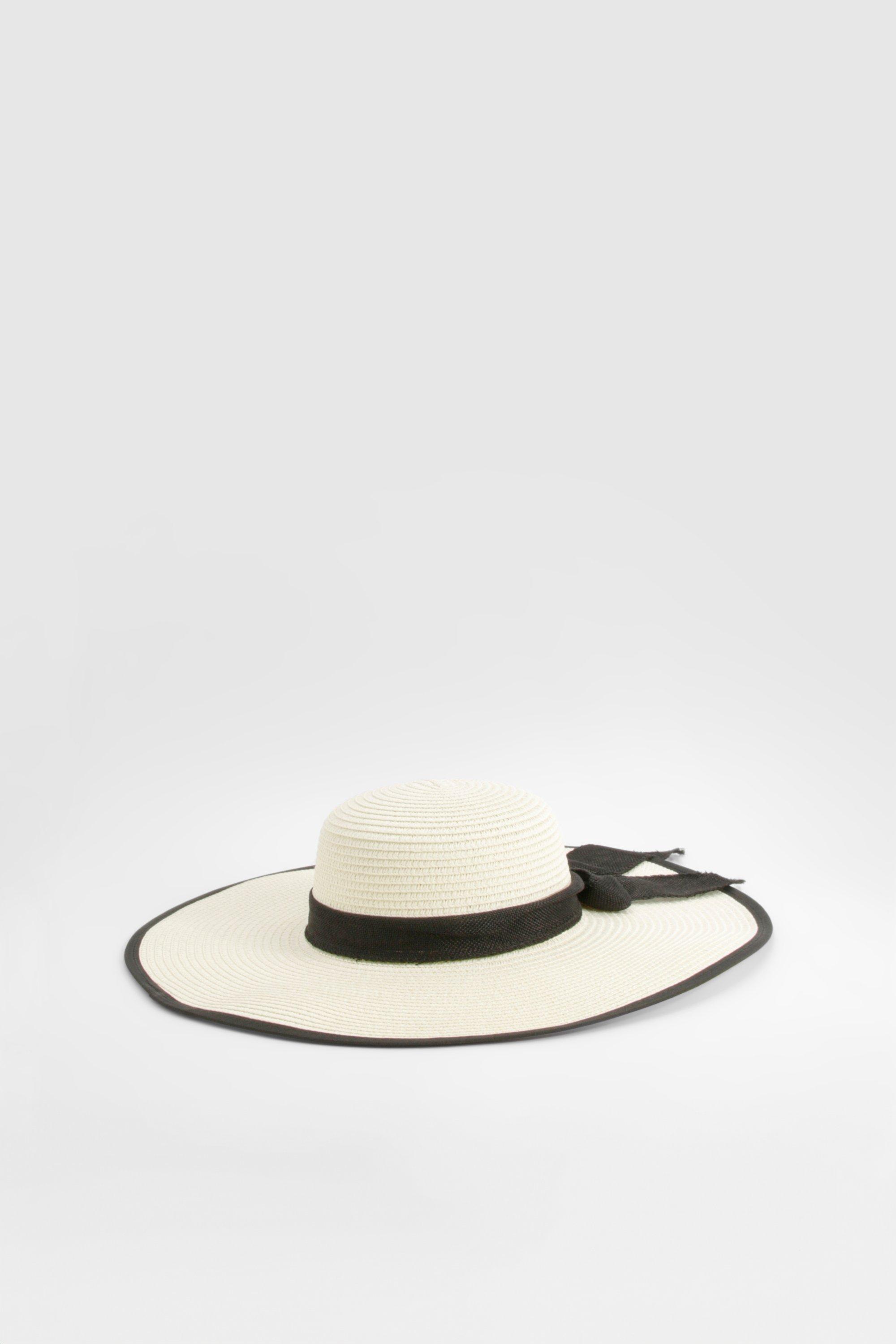 Image of Contrast Trim Bow Detail Summer Hat, Beige