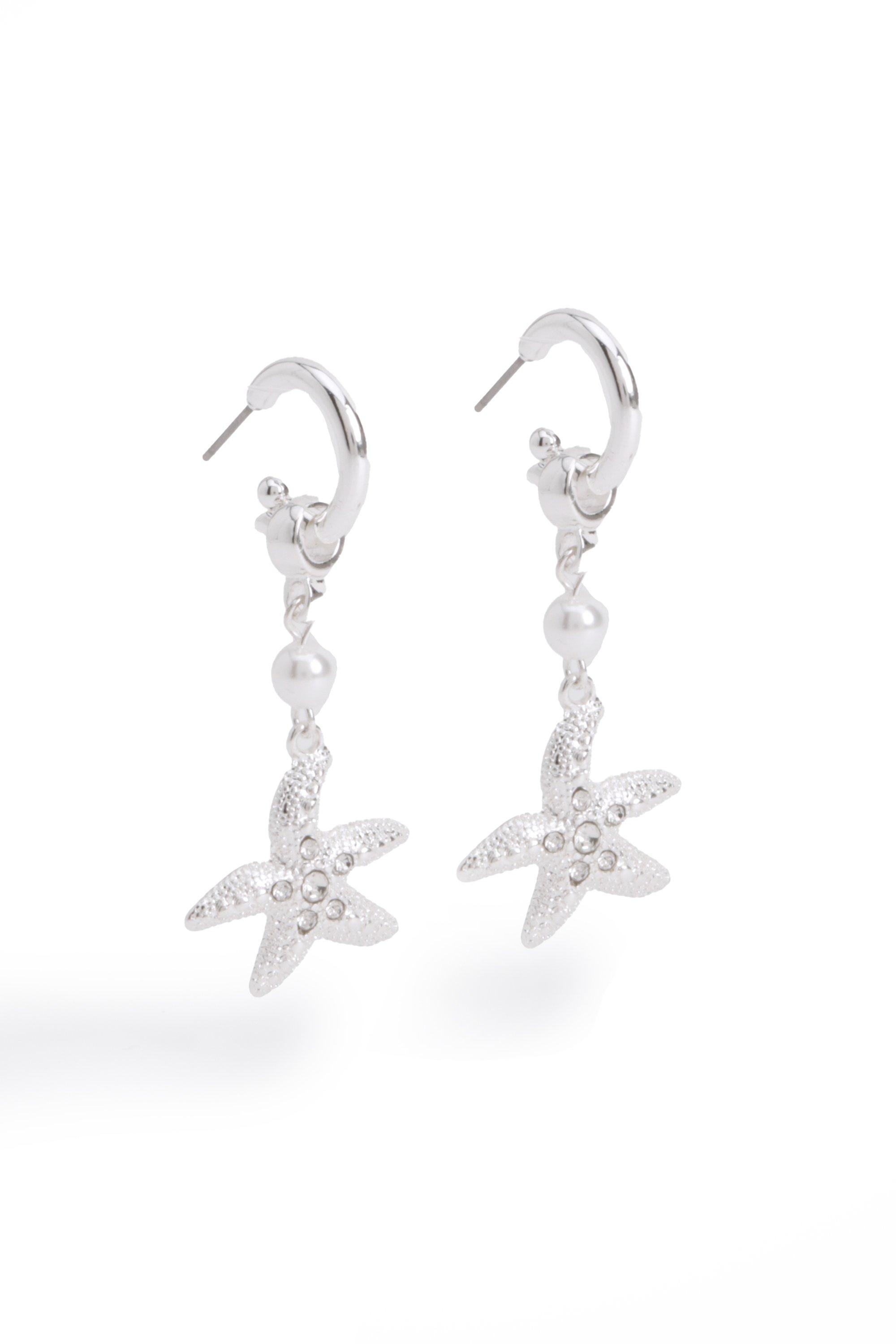 Womens Silver Starfish Drop Earrings - Grey - One Size, Grey