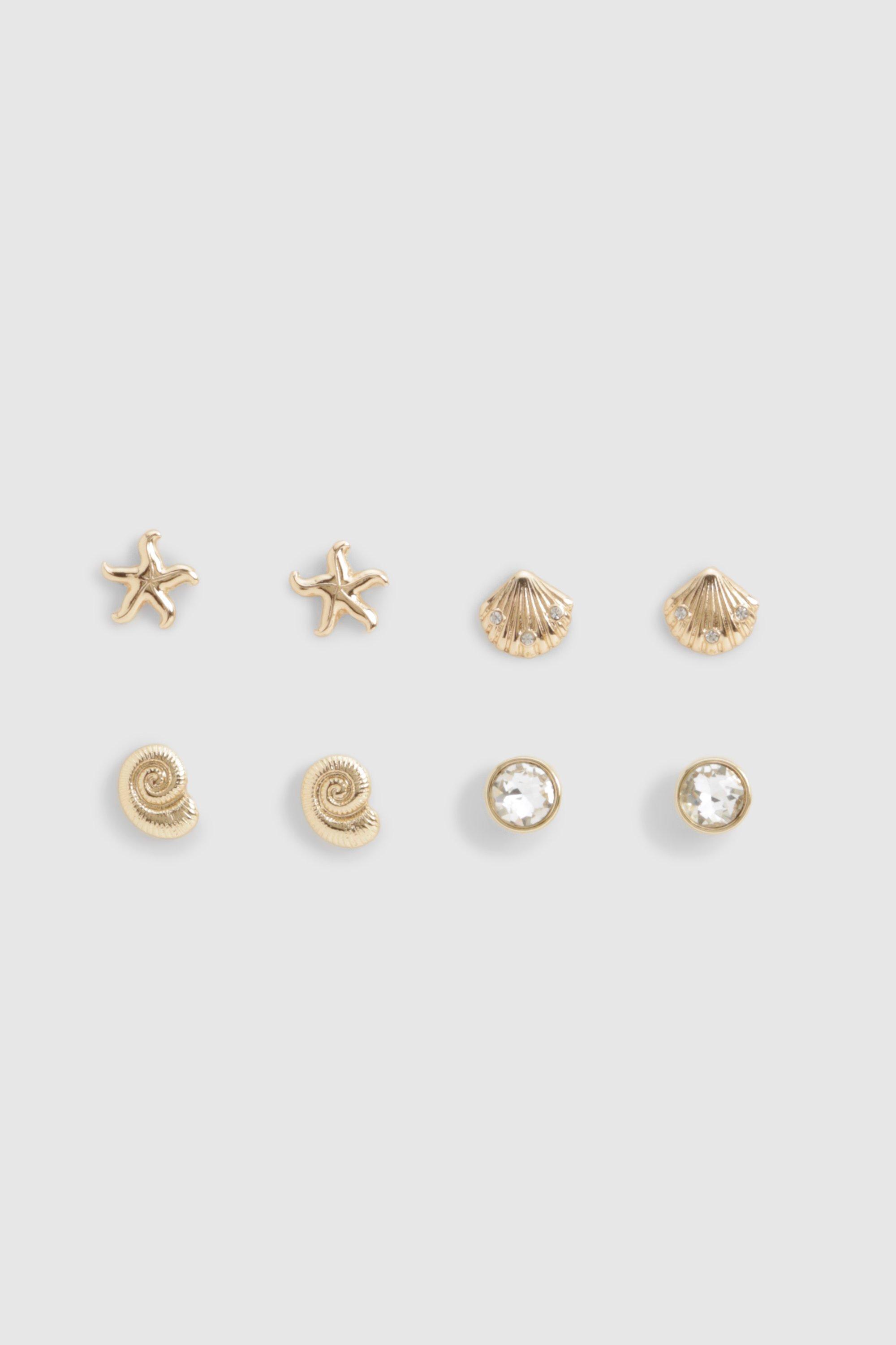 Image of Gold Seashell Stud Earrings 4 Pack, Metallics