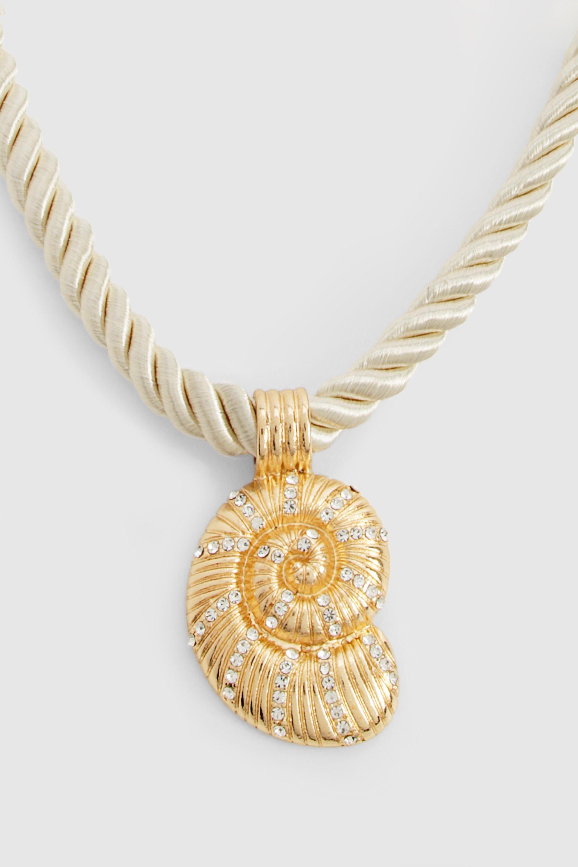 Image of Embellished Shell Pendant Rope Necklace, Metallics