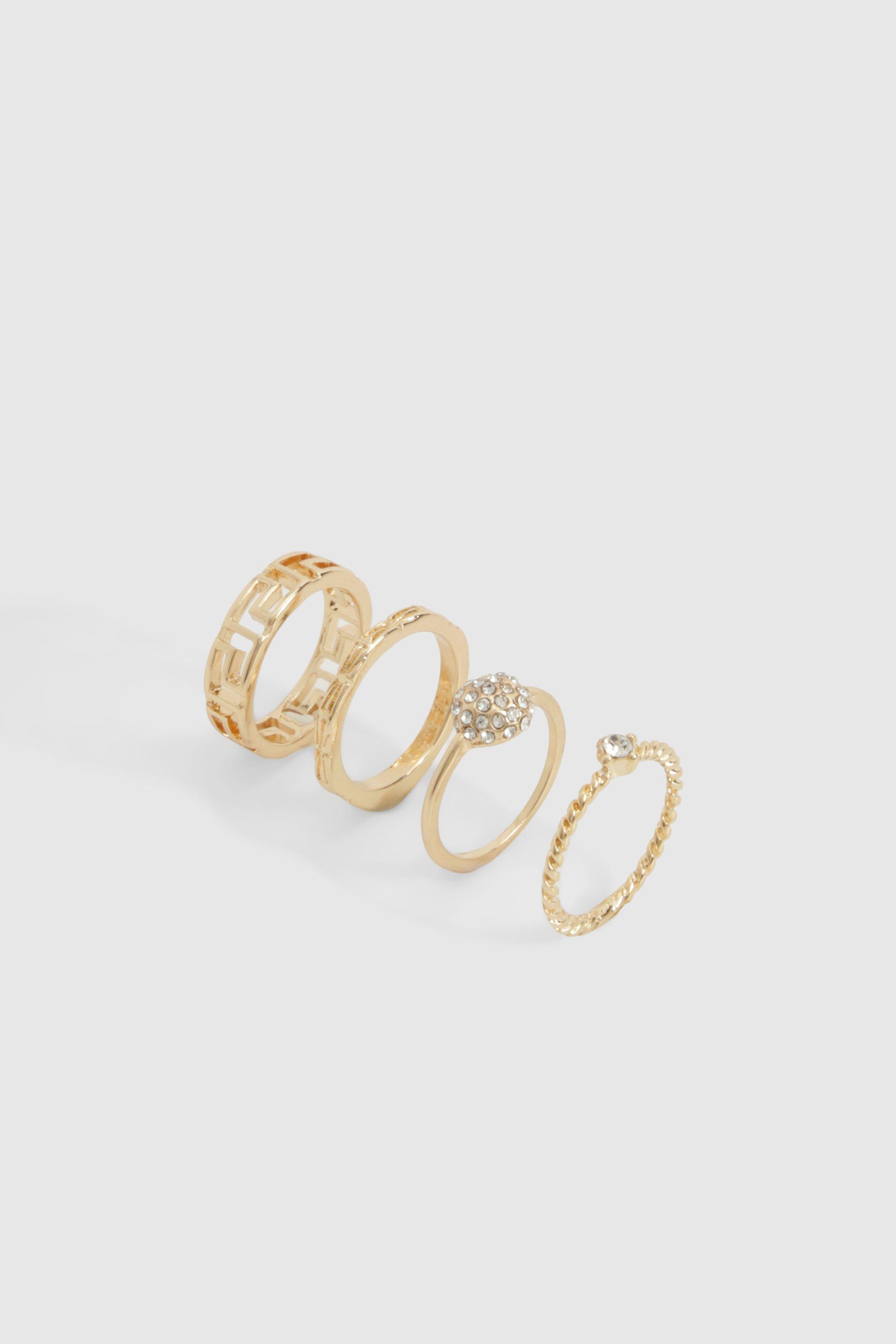 Image of Gold Assorted Multi Shape 4 Pack Ring Set, Metallics