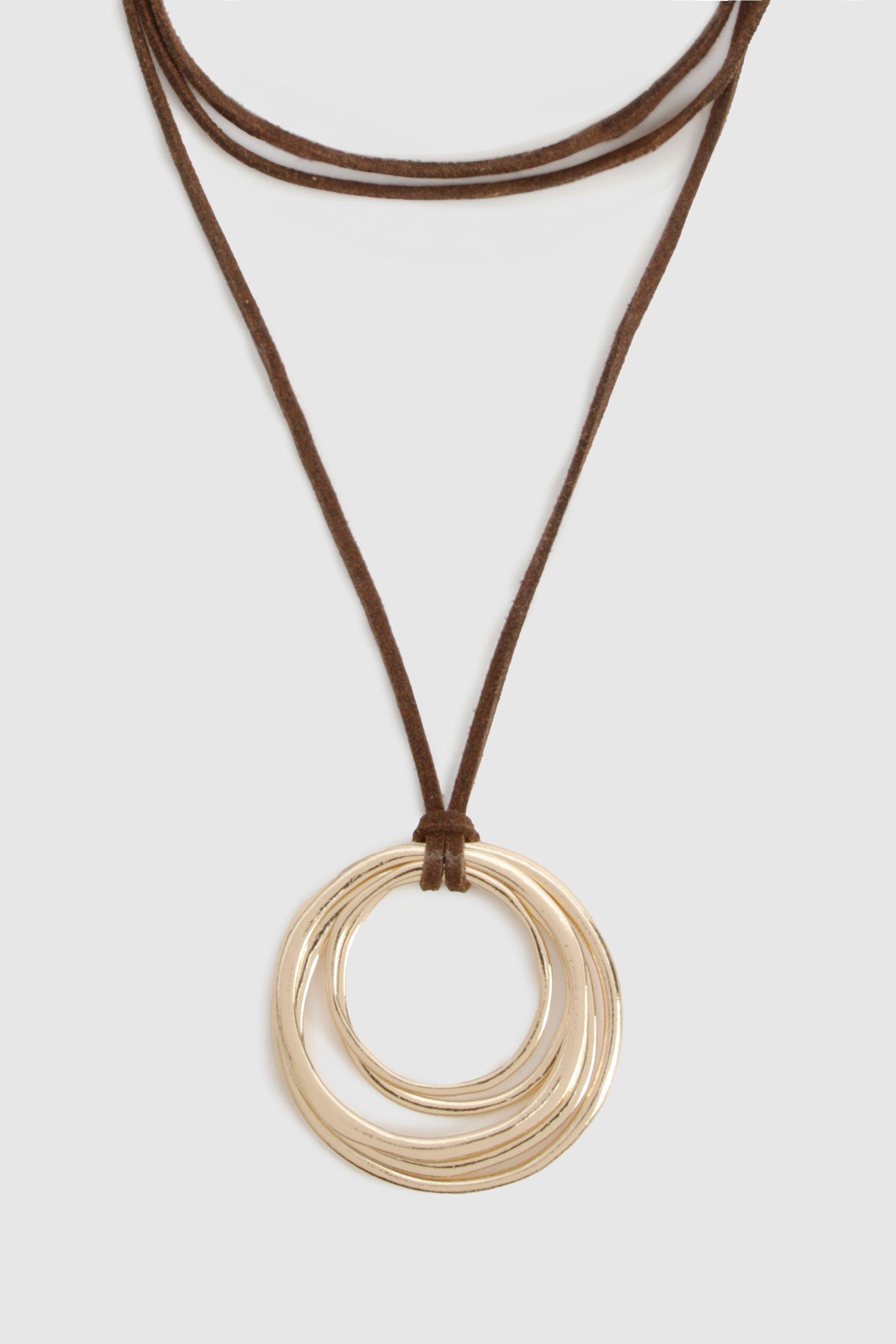 Image of Double Ring Drop Cord Necklace, Brown