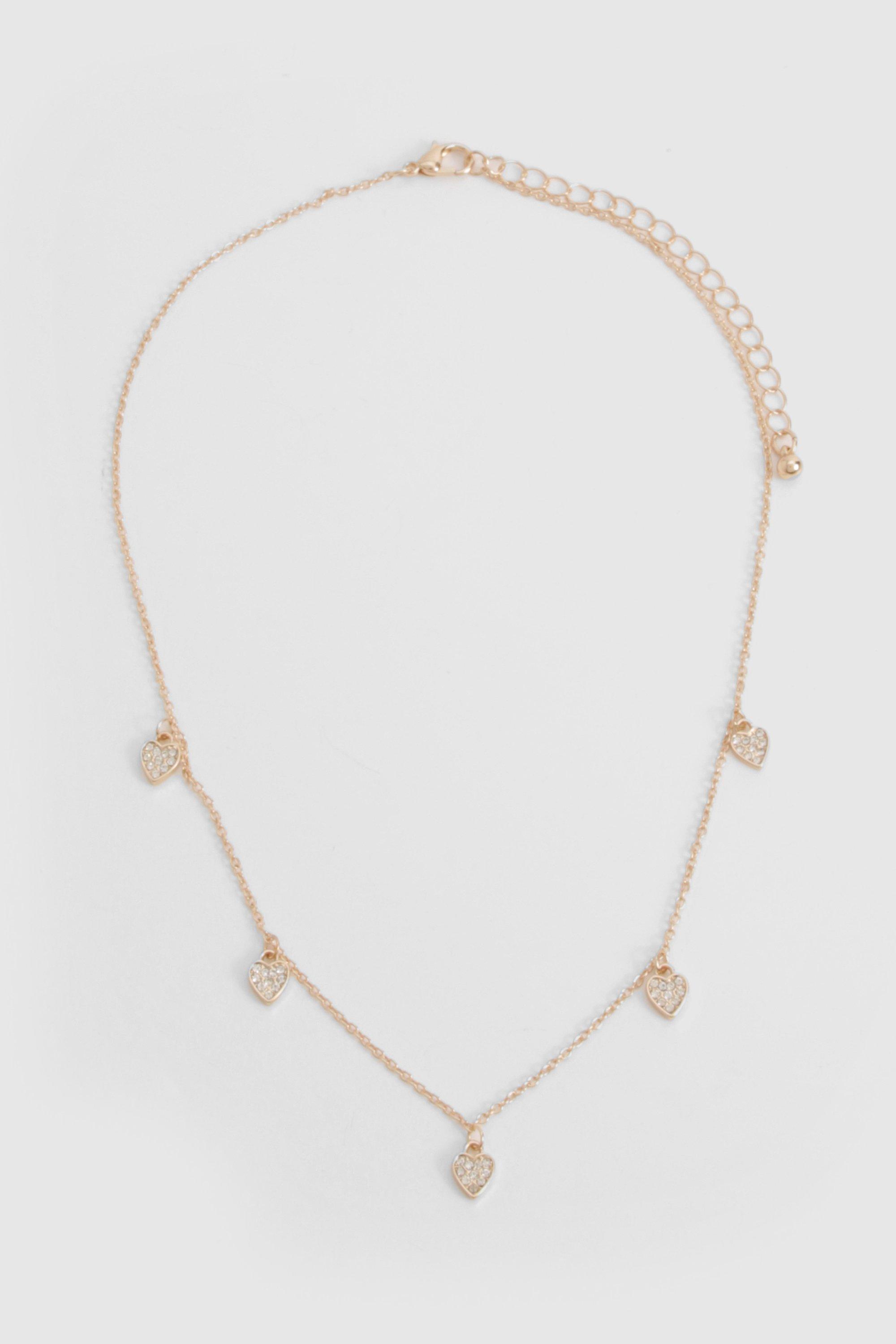 Image of Diamante Scattered Heart Detail Necklace, Metallics