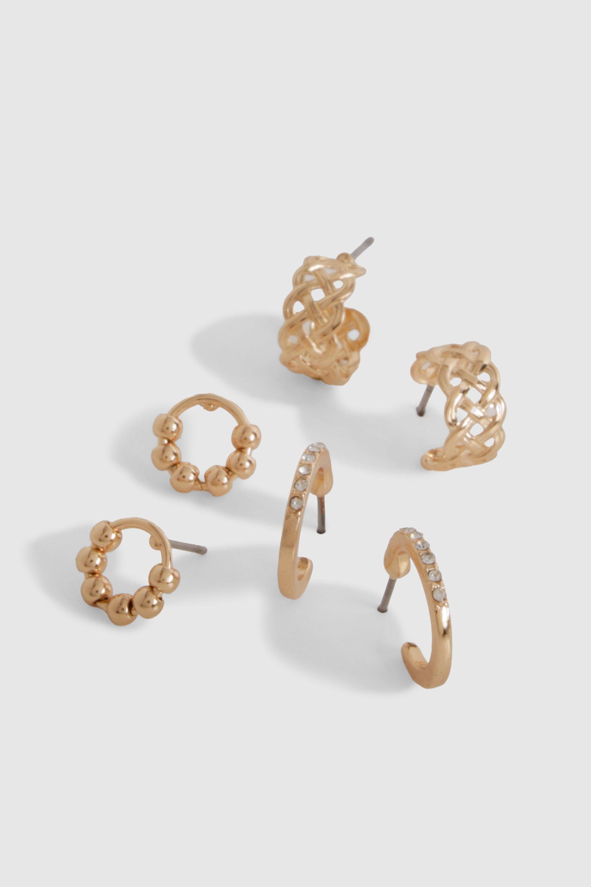 Image of Gold Mini Hoop Earrings 3 Pack, Metallics