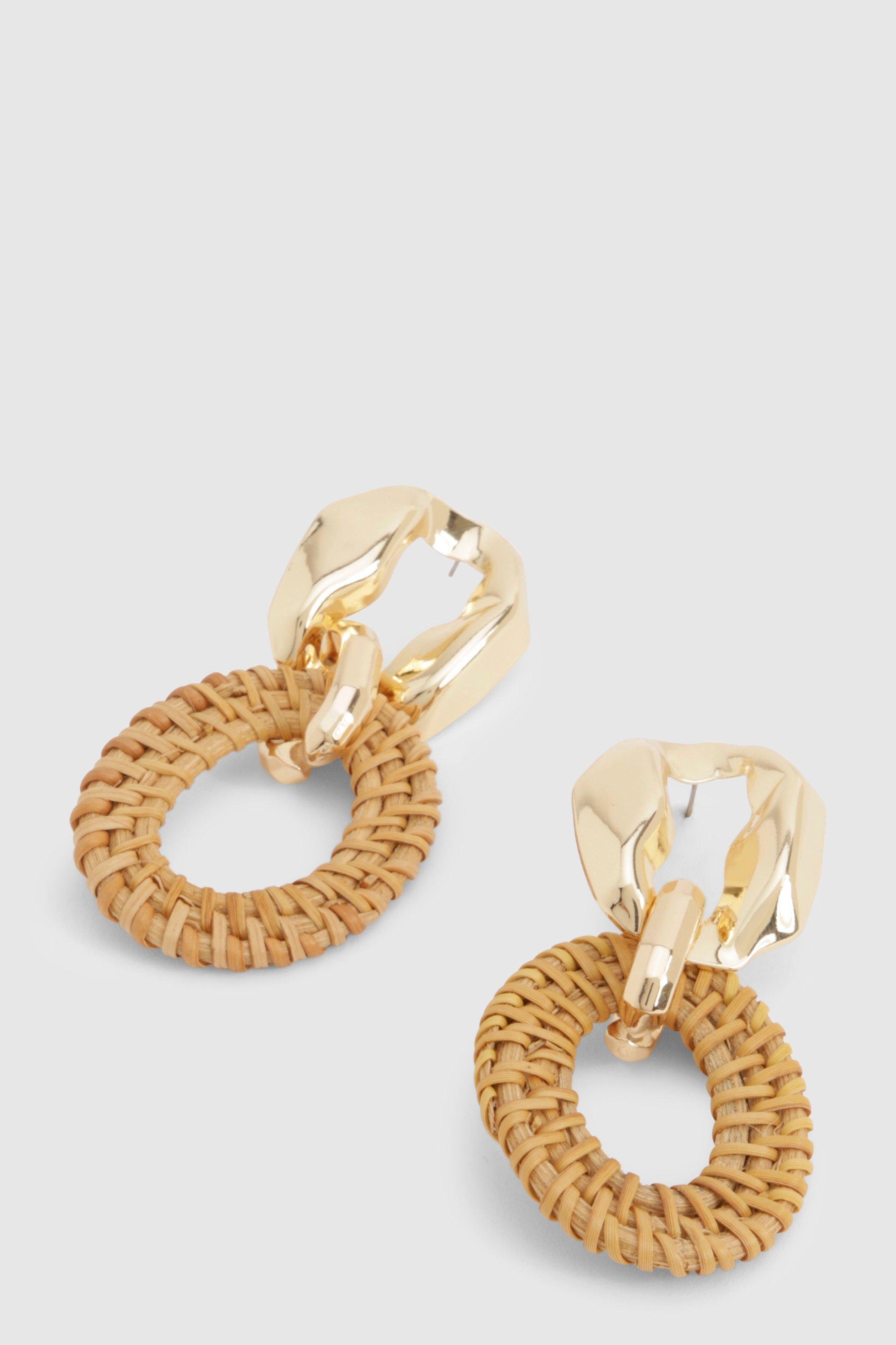 Image of Raffia Drop Hoop Earrings, Metallics