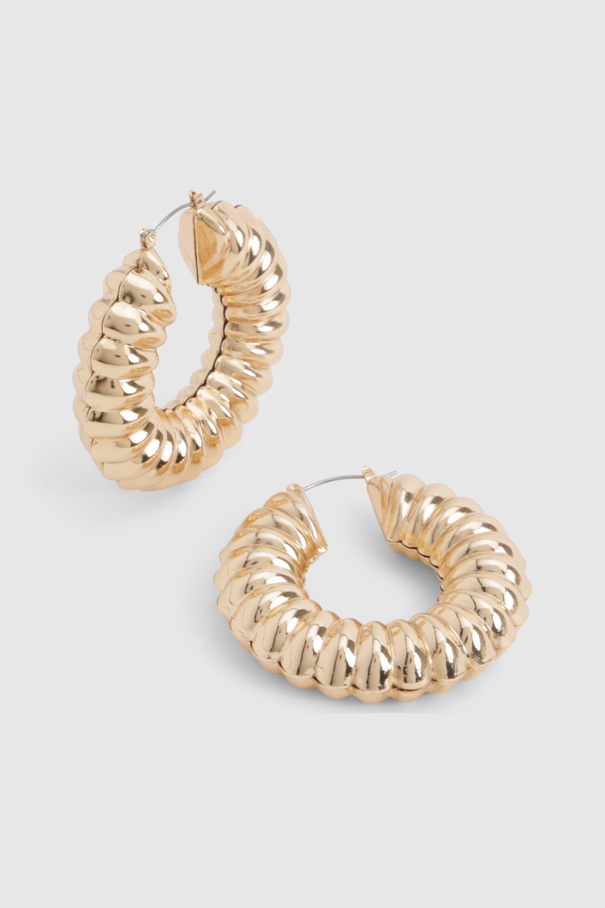 Image of Gold Spiral Hoop Earrings, Metallics