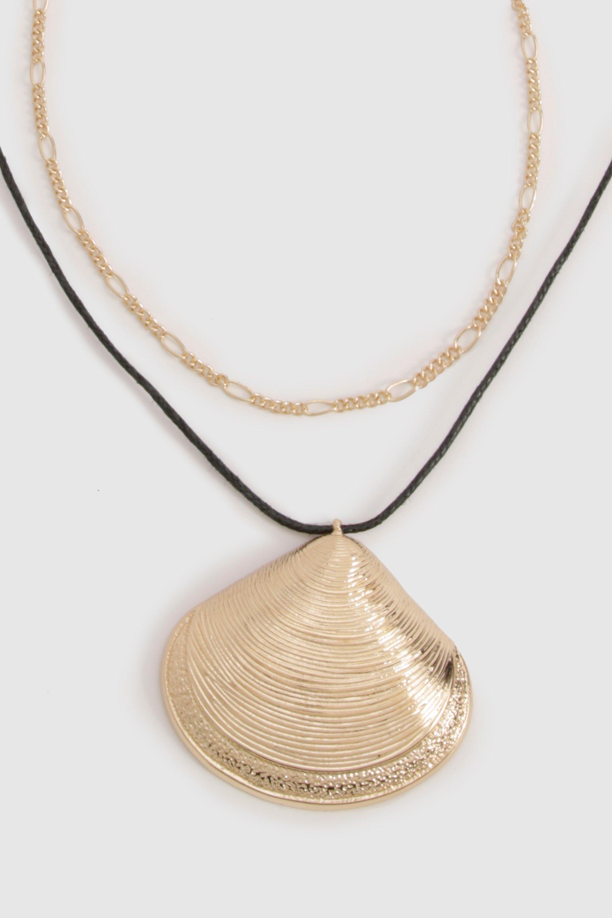 Image of Seashell Pendant Rope Layered Necklace, Metallics